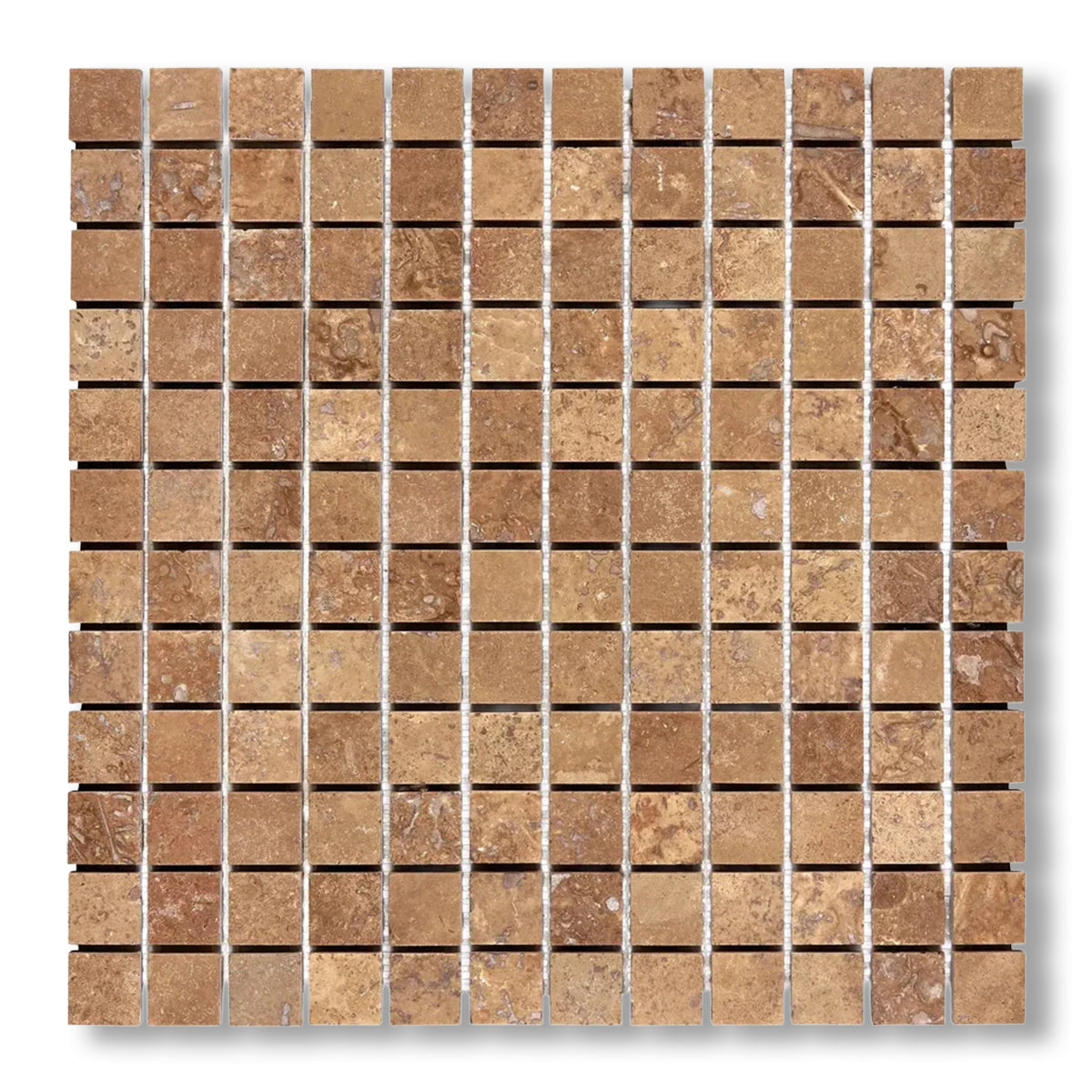 1x1 Noce Travertine Filled & Honed Mosaic Tile