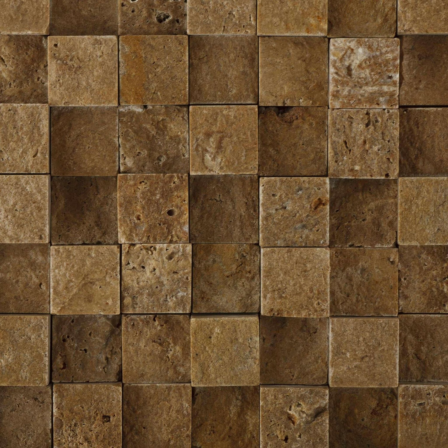 1x1 Noce Travertine HI-LOW Split-Faced Mosaic Tile 1x1 Noce Travertine HI-LOW Split-Faced Mosaic Tile - American Tile Depot