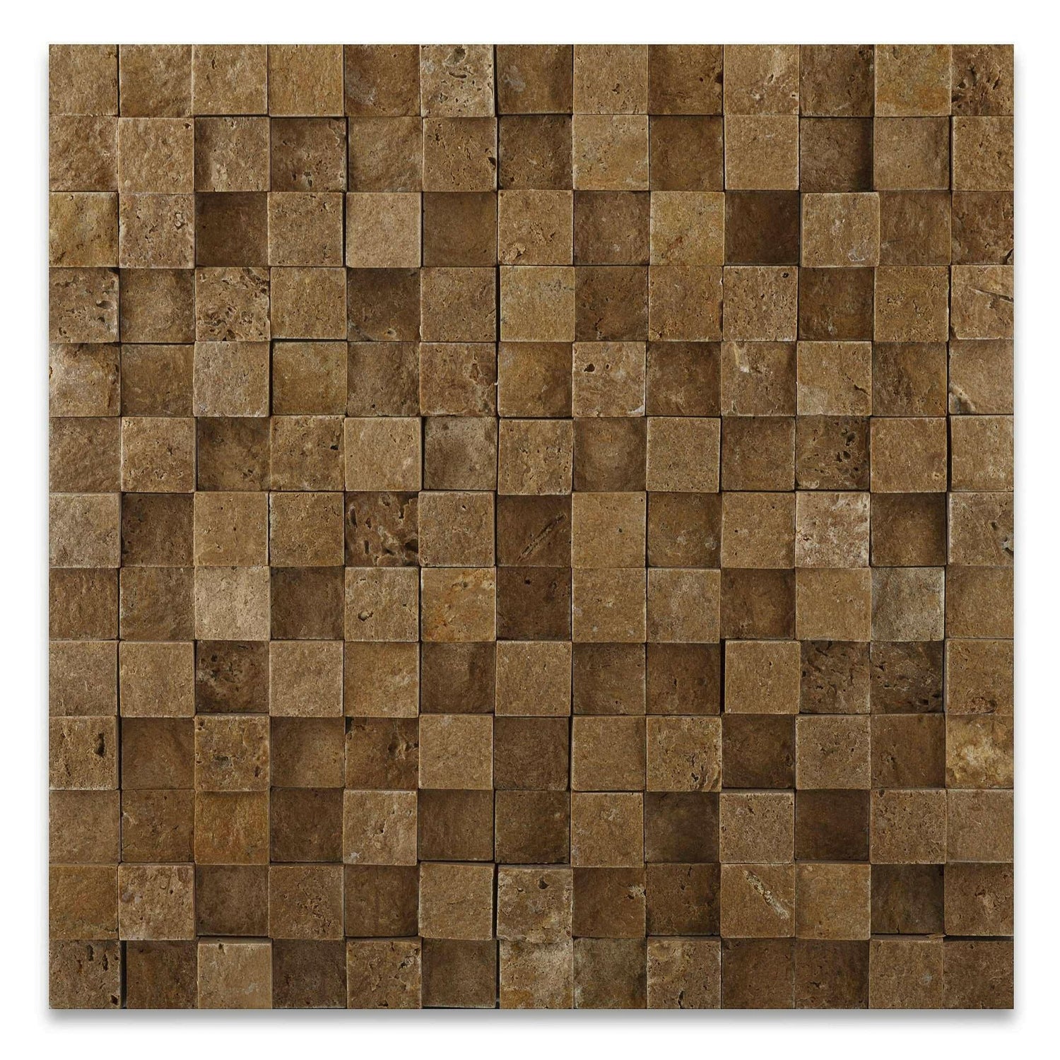 1x1 Noce Travertine HI-LOW Split-Faced Mosaic Tile 1x1 Noce Travertine HI-LOW Split-Faced Mosaic Tile - American Tile Depot