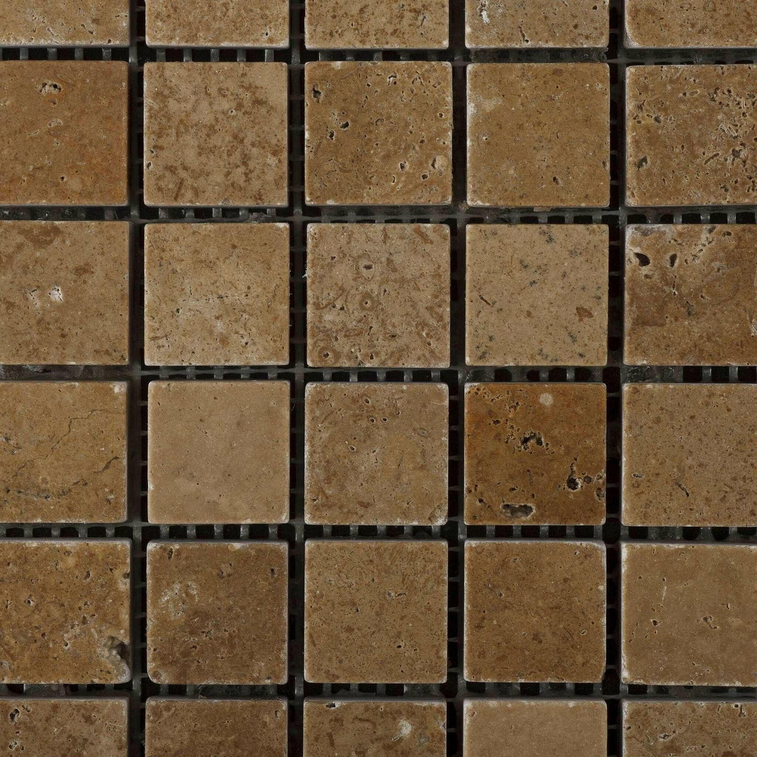 1x1 Noce Travertine Tumbled Mosaic Tile 1x1 Noce Travertine Tumbled Mosaic Tile - American Tile Depot
