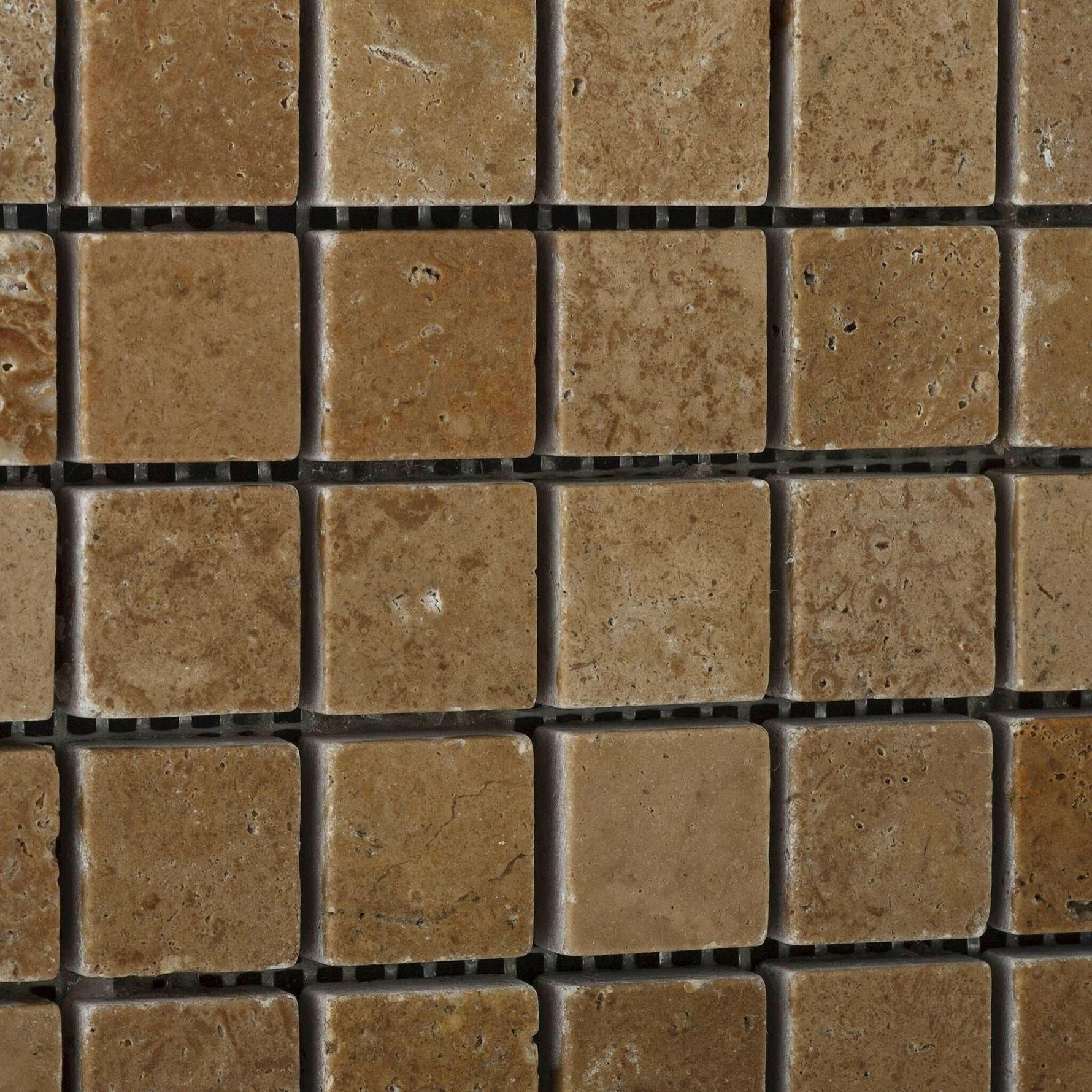1x1 Noce Travertine Tumbled Mosaic Tile 1x1 Noce Travertine Tumbled Mosaic Tile - American Tile Depot