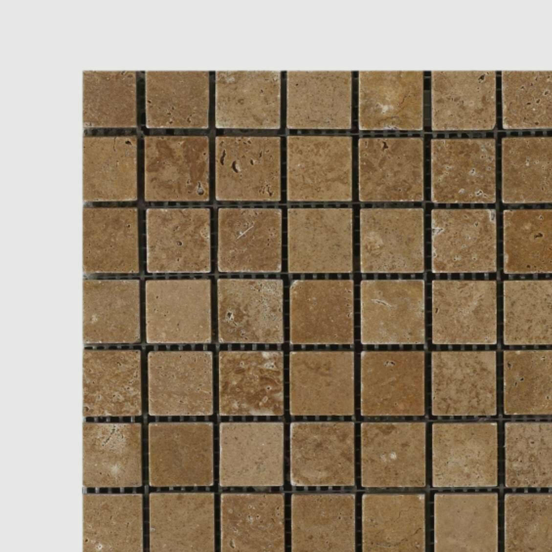 1x1 Noce Travertine Tumbled Mosaic Tile 1x1 Noce Travertine Tumbled Mosaic Tile - American Tile Depot