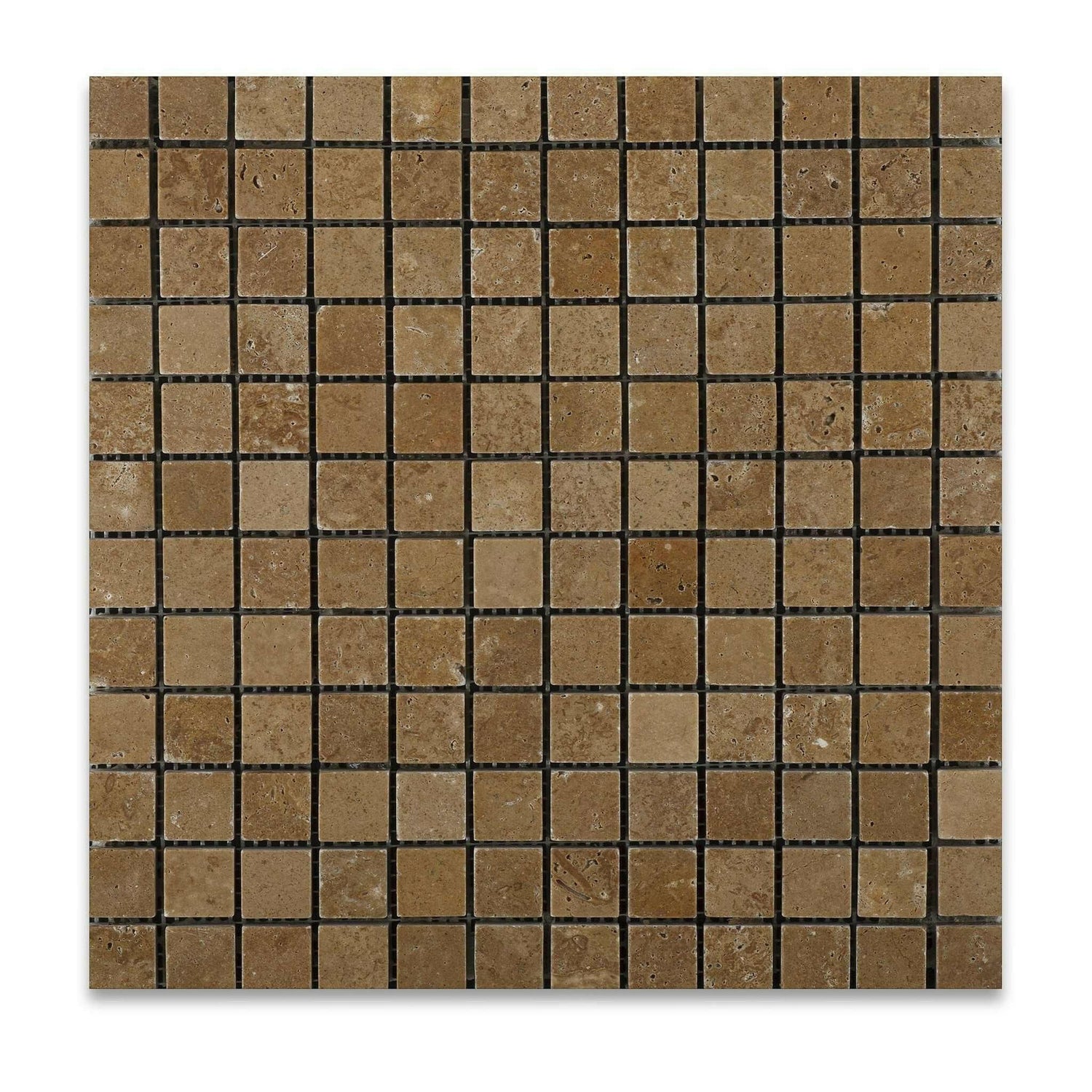 1x1 Noce Travertine Tumbled Mosaic Tile 1x1 Noce Travertine Tumbled Mosaic Tile - American Tile Depot
