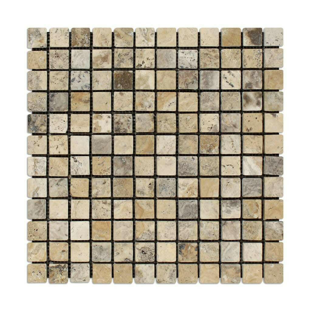 1x1 Philadelphia Travertine Tumbled Mosaic Tile - American Tile Depot