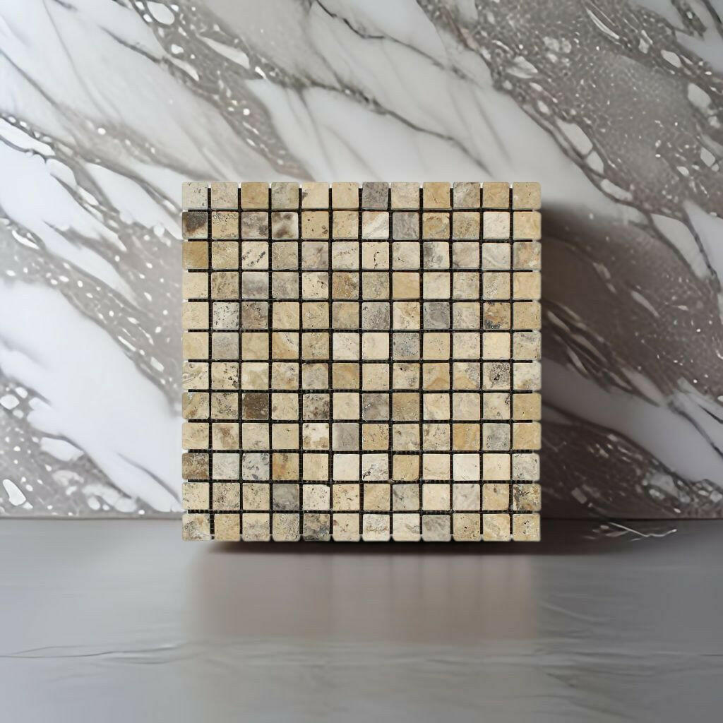 1x1 Philadelphia Travertine Tumbled Mosaic Tile - American Tile Depot