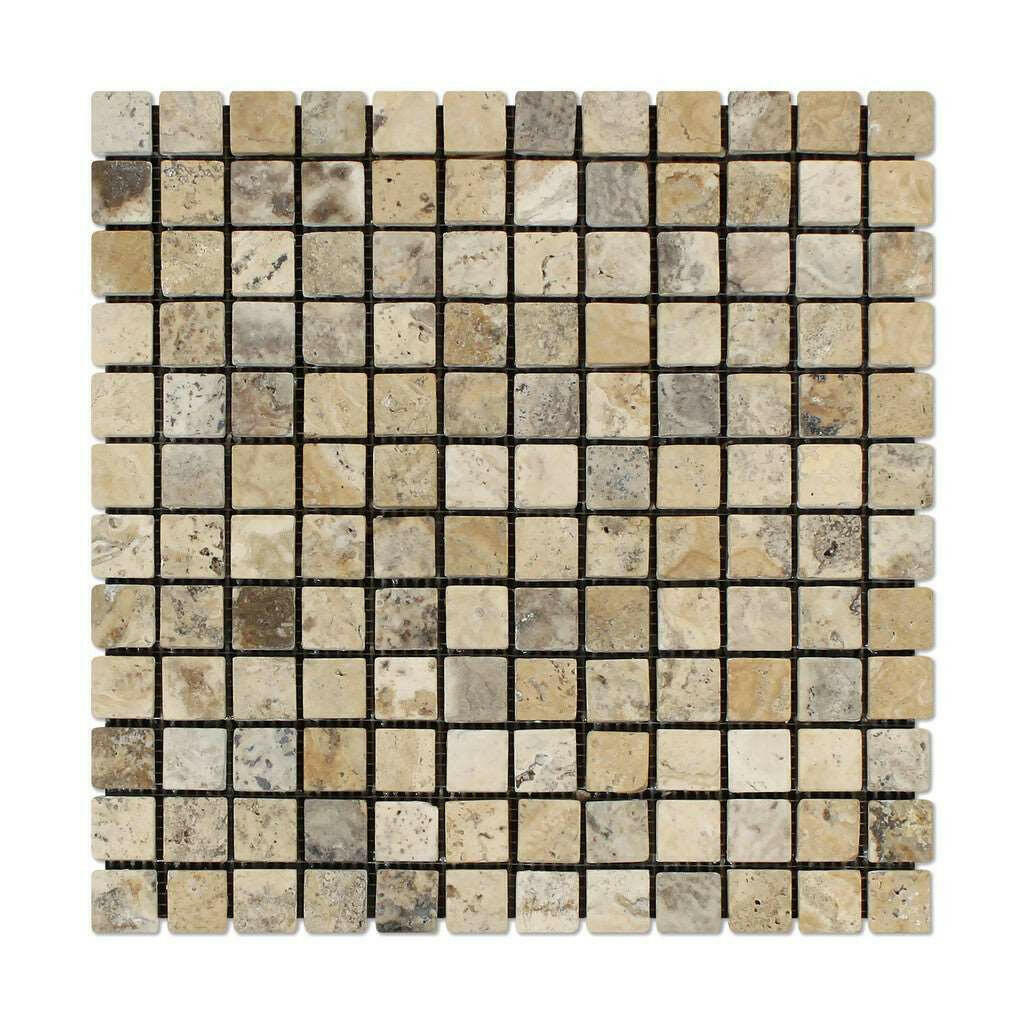 1x1 Philadelphia Travertine Tumbled Mosaic Tile - American Tile Depot