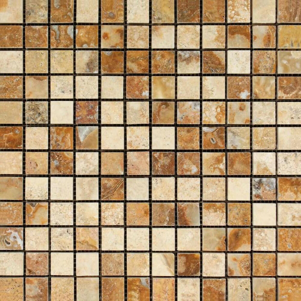 1x1 Scabos Travertine Polished Mosaic Tile 1x1 Scabos Travertine Polished Mosaic Tile - American Tile Depot