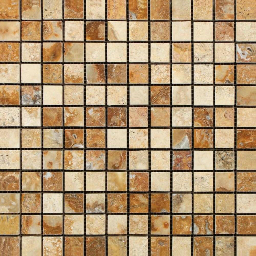 1x1 Scabos Travertine Polished Mosaic Tile 1x1 Scabos Travertine Polished Mosaic Tile - American Tile Depot