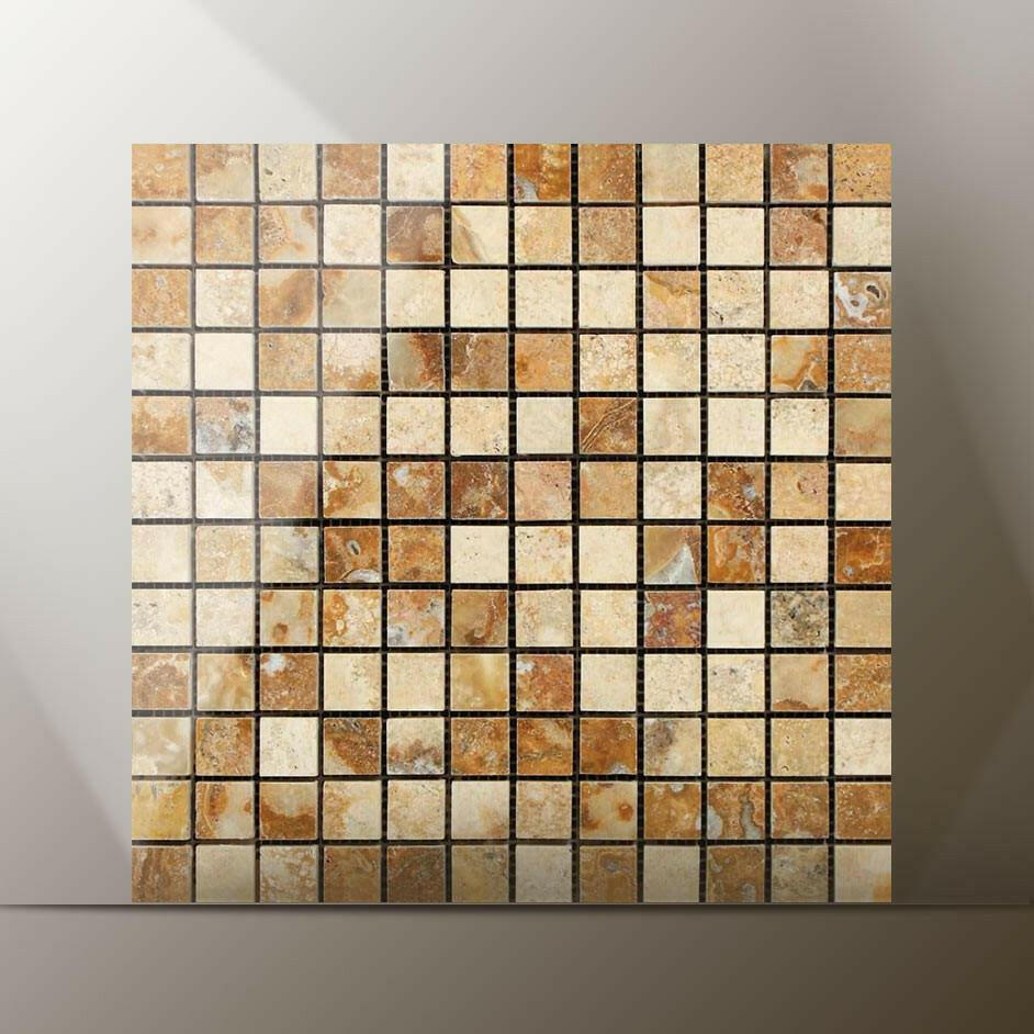 1x1 Scabos Travertine Polished Mosaic Tile 1x1 Scabos Travertine Polished Mosaic Tile - American Tile Depot