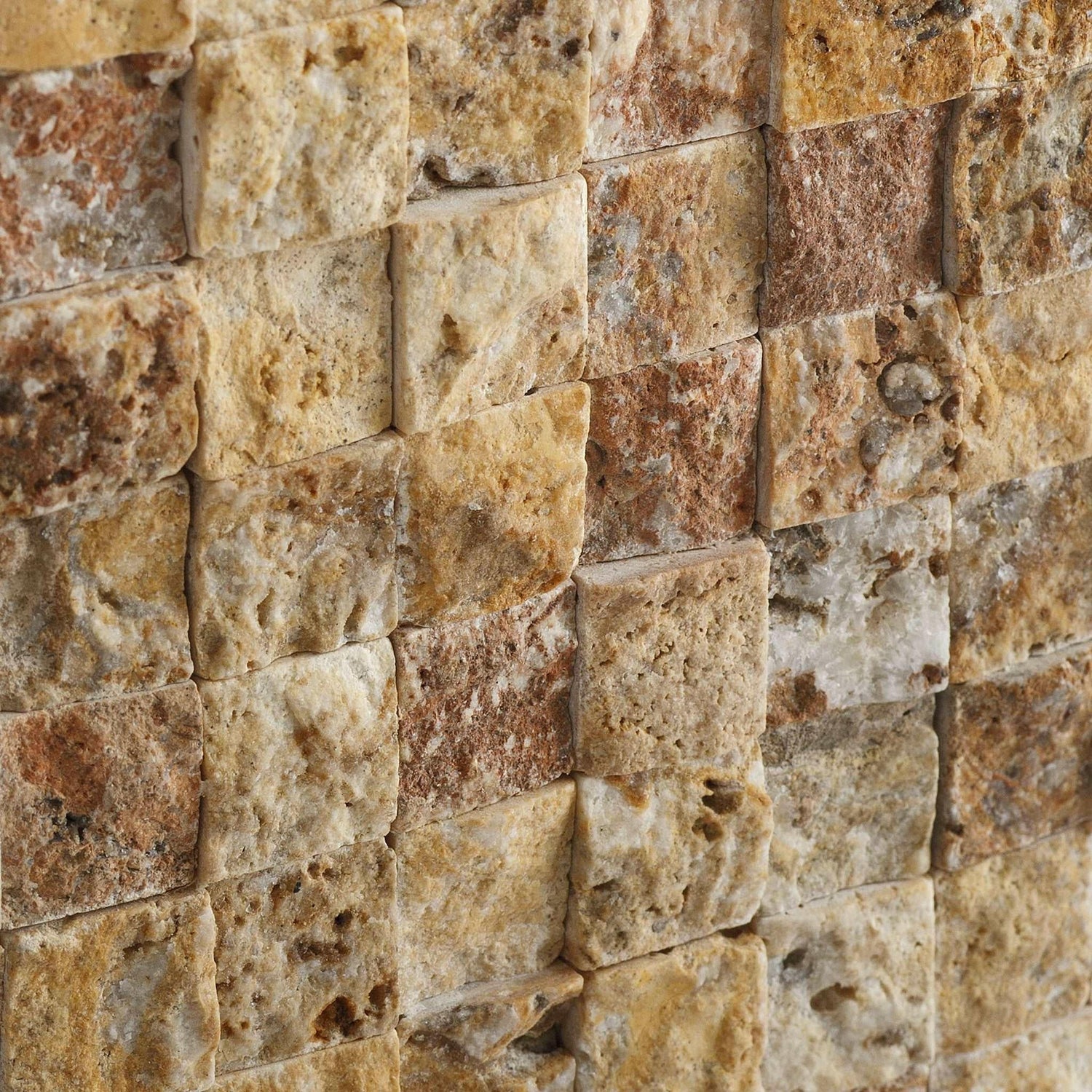 1x1 Scabos Travertine Split-Faced Mosaic Tile 1x1 Scabos Travertine Split-Faced Mosaic Tile - American Tile Depot