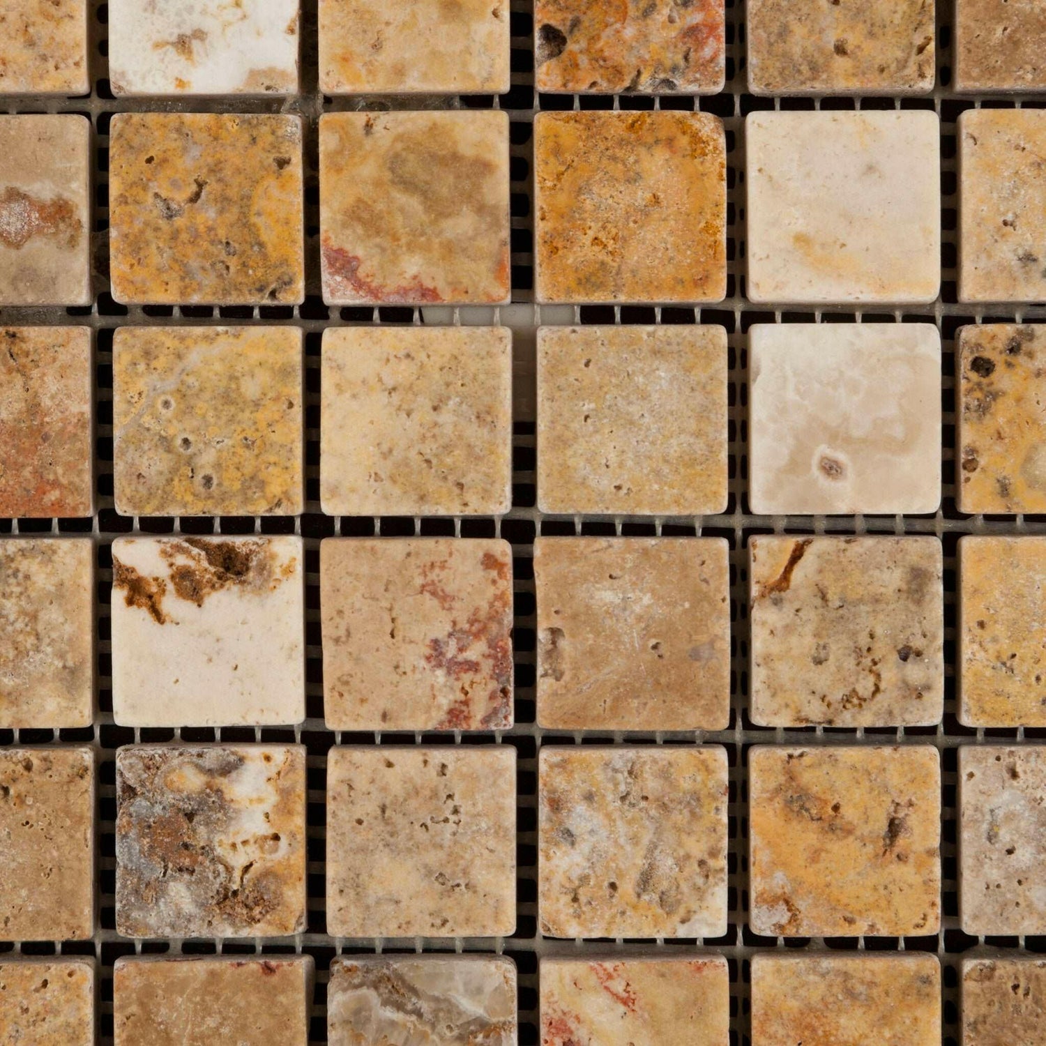 1x1 Scabos Travertine Tumbled Mosaic Tile 1x1 Scabos Travertine Tumbled Mosaic Tile - American Tile Depot