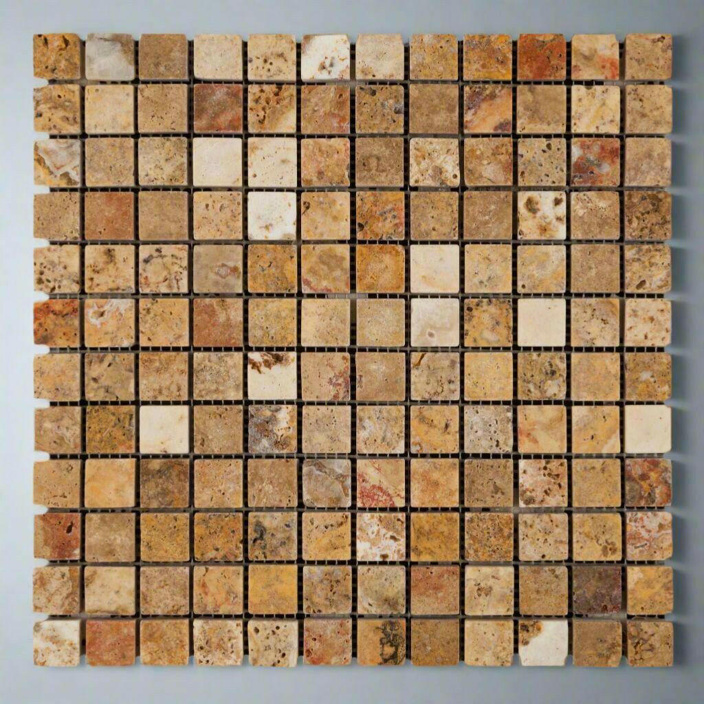 1x1 Scabos Travertine Tumbled Mosaic Tile - American Tile Depot