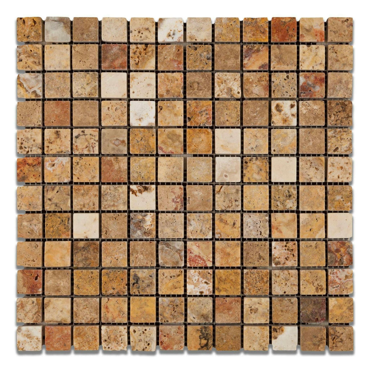 1x1 Scabos Travertine Tumbled Mosaic Tile 1x1 Scabos Travertine Tumbled Mosaic Tile - American Tile Depot