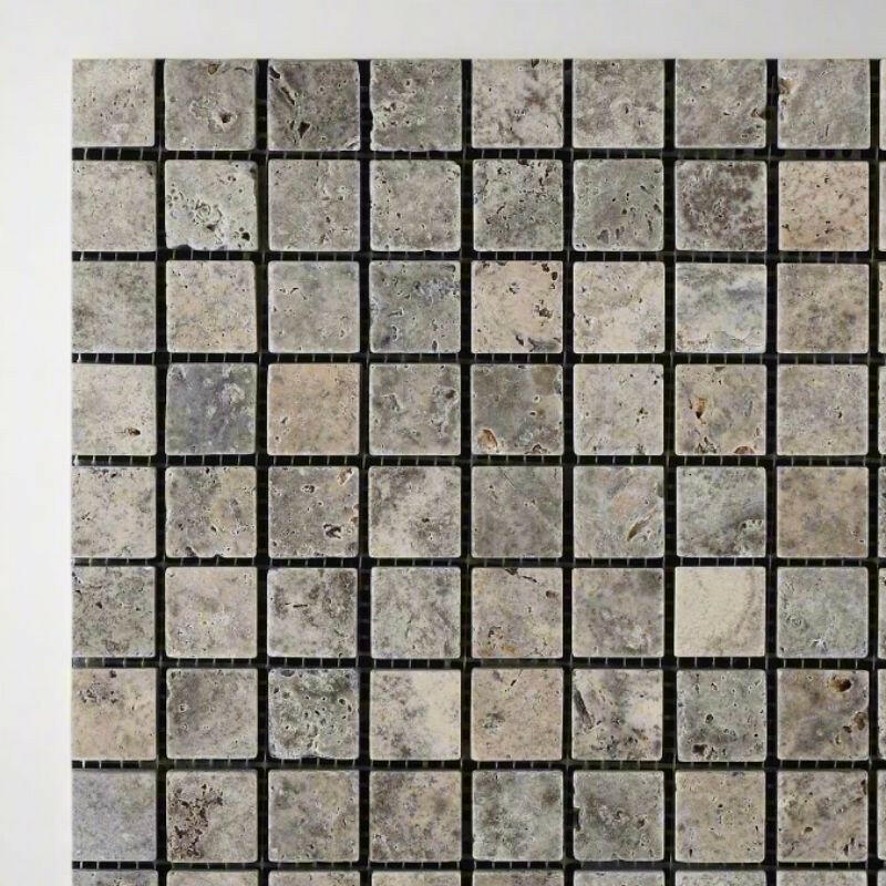 1x1 Silver Travertine Tumbled Mosaic Tile 1x1 Silver Travertine Tumbled Mosaic Tile - American Tile Depot