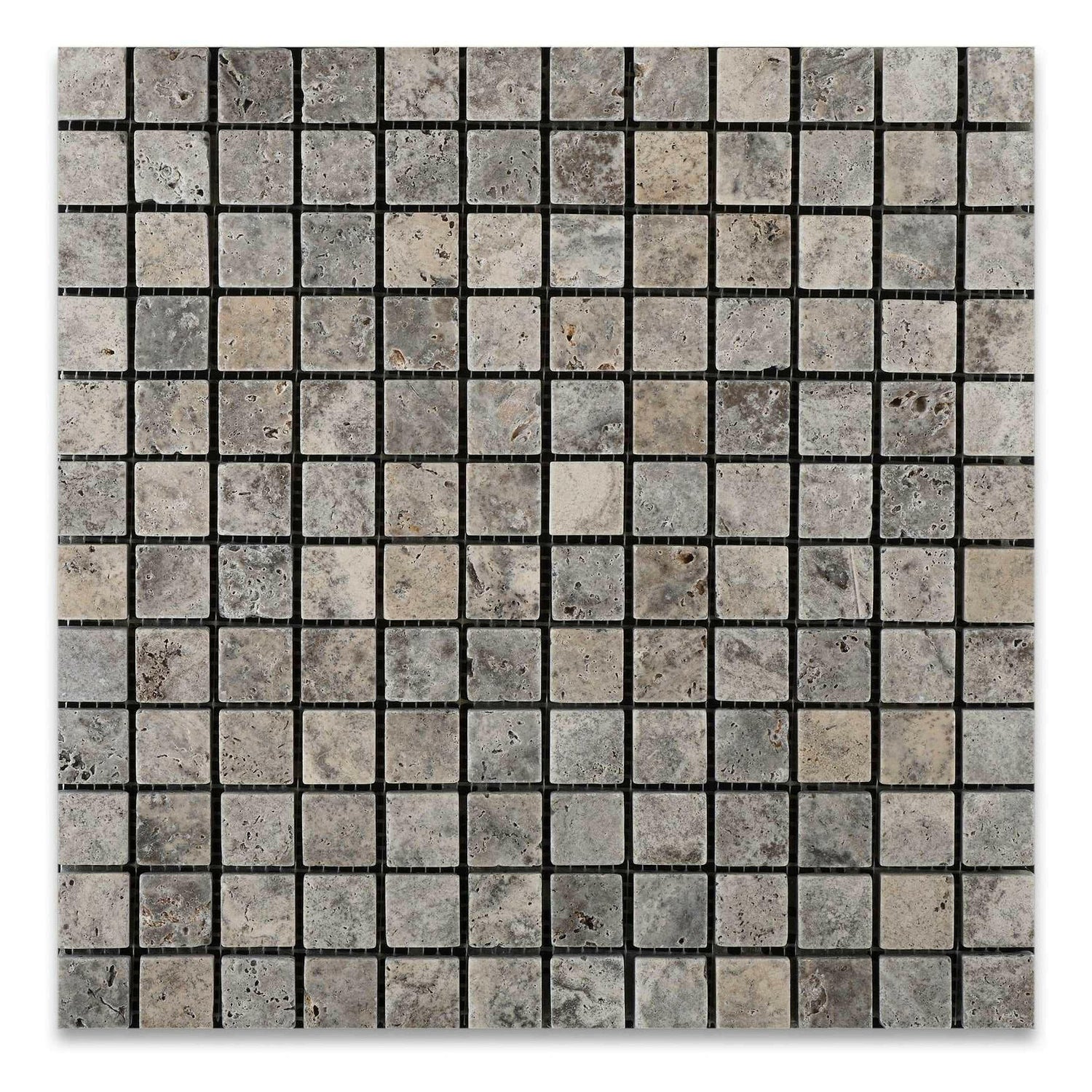 1x1 Silver Travertine Tumbled Mosaic Tile 1x1 Silver Travertine Tumbled Mosaic Tile - American Tile Depot
