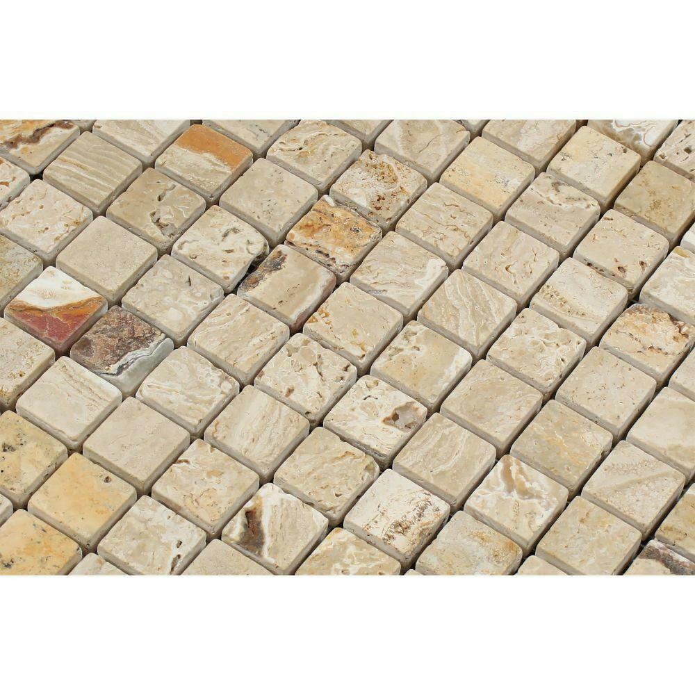 1x1 Valencia Travertine Tumbled Mosaic Tile - American Tile Depot