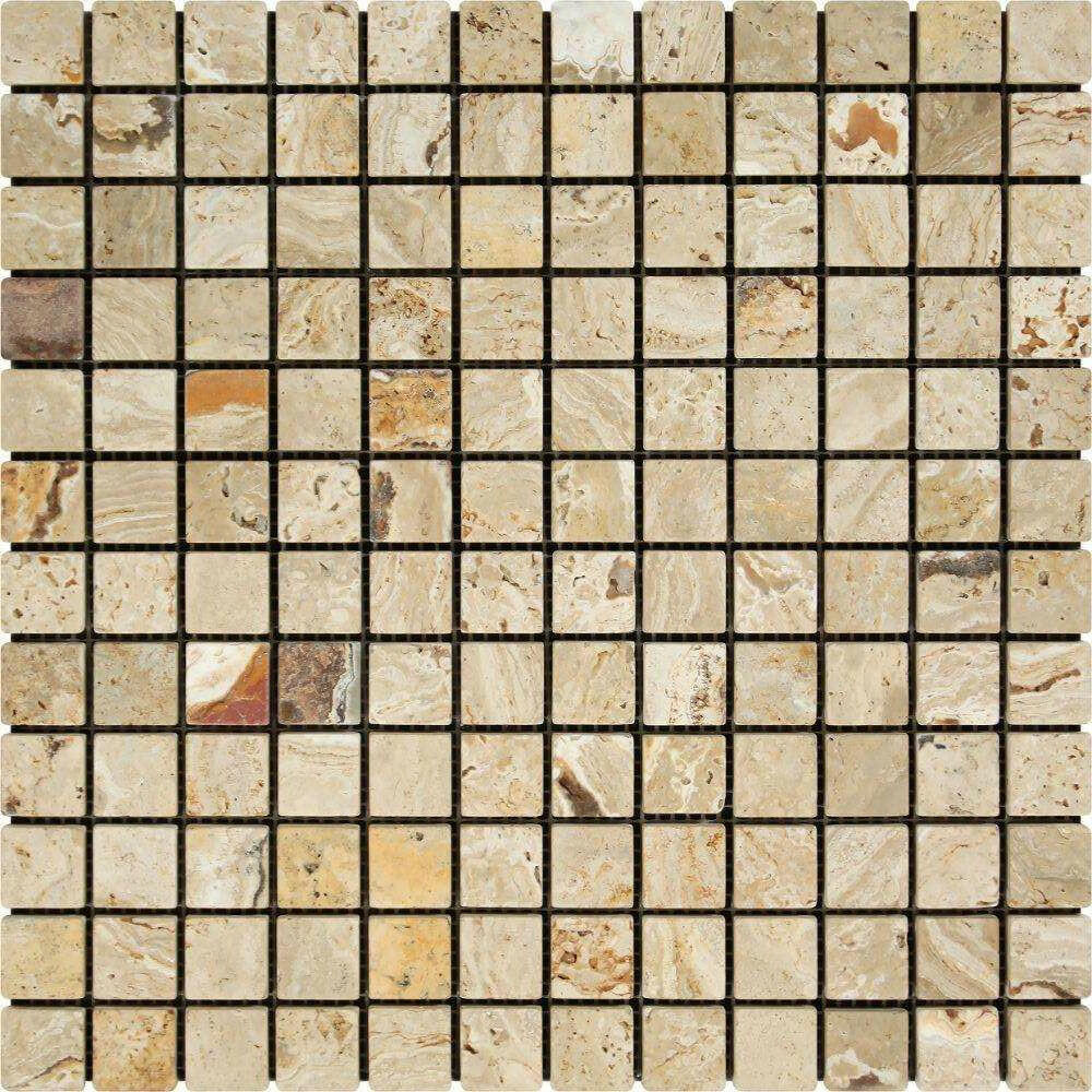 1x1 Valencia Travertine Tumbled Mosaic Tile - American Tile Depot