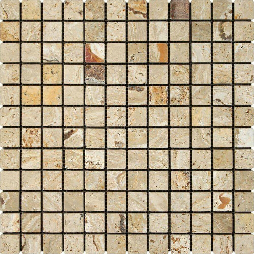 1x1 Valencia Travertine Tumbled Mosaic Tile - American Tile Depot
