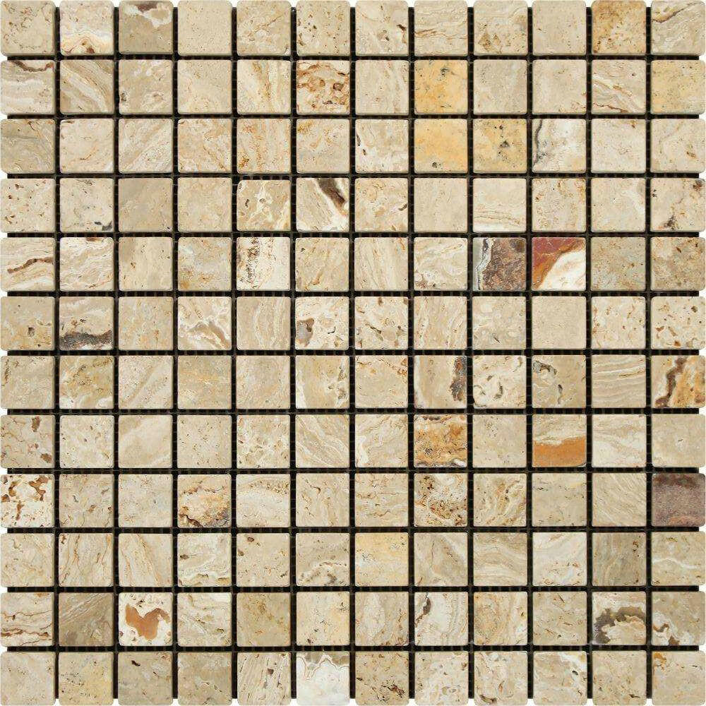 1x1 Valencia Travertine Tumbled Mosaic Tile - American Tile Depot
