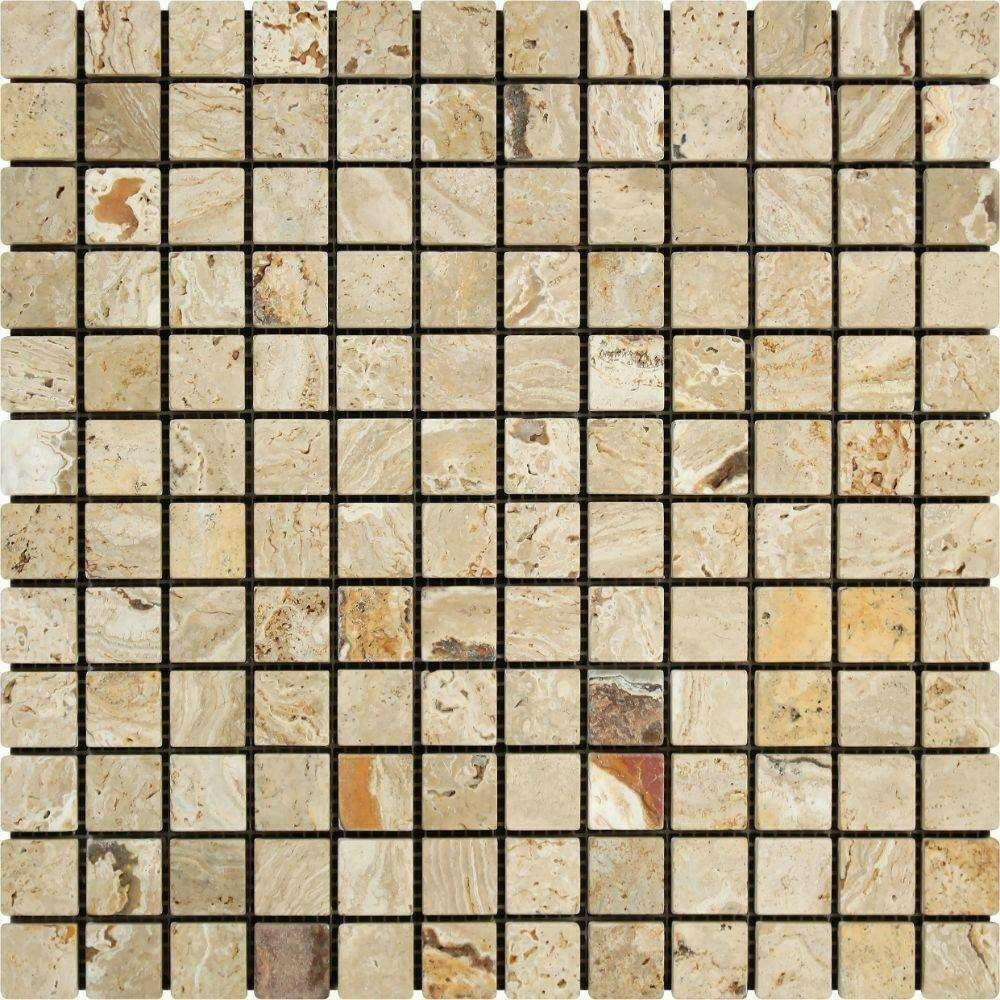 1x1 Valencia Travertine Tumbled Mosaic Tile - American Tile Depot