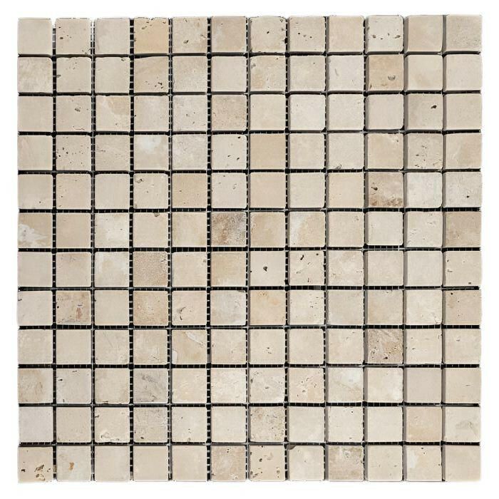 1x1 Walnut Travertine Tumbled Mosaic Tile - American Tile Depot