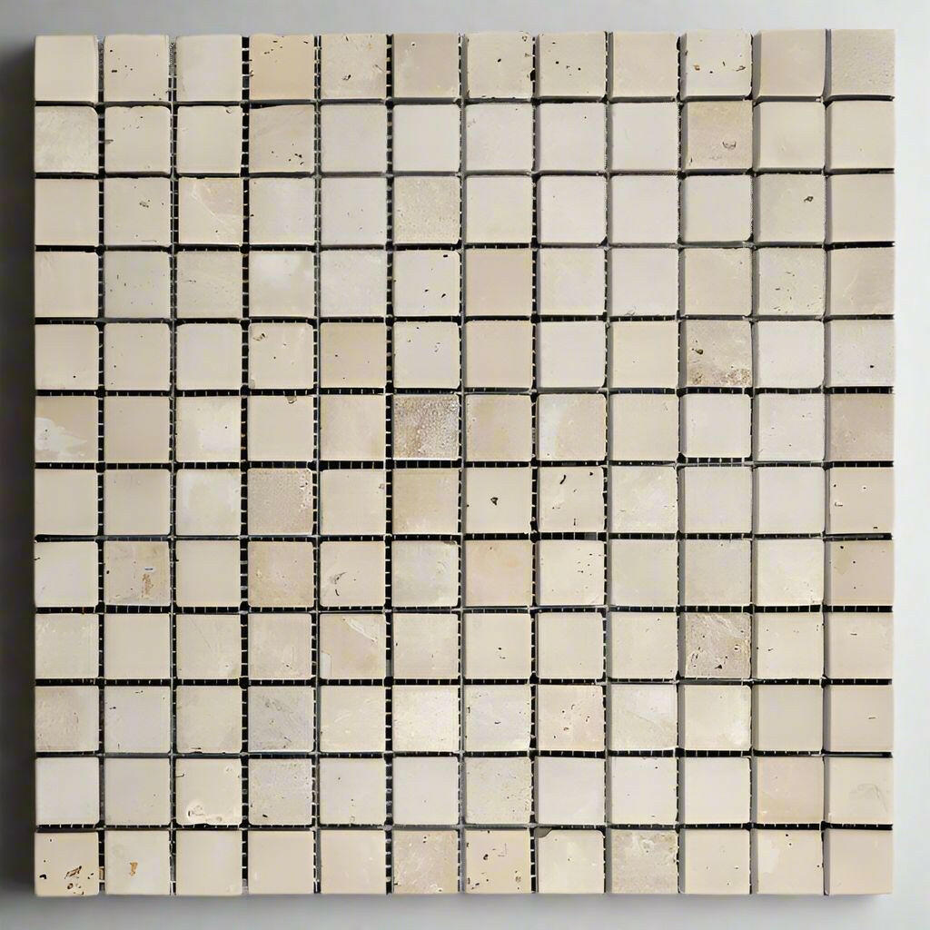 1x1 Walnut Travertine Tumbled Mosaic Tile - American Tile Depot
