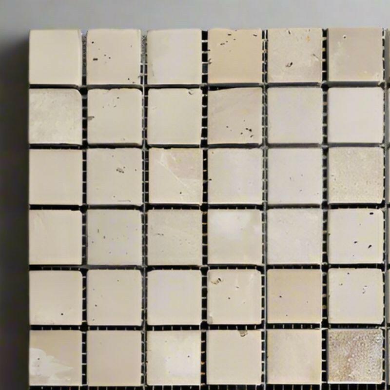 1x1 Walnut Travertine Tumbled Mosaic Tile - American Tile Depot