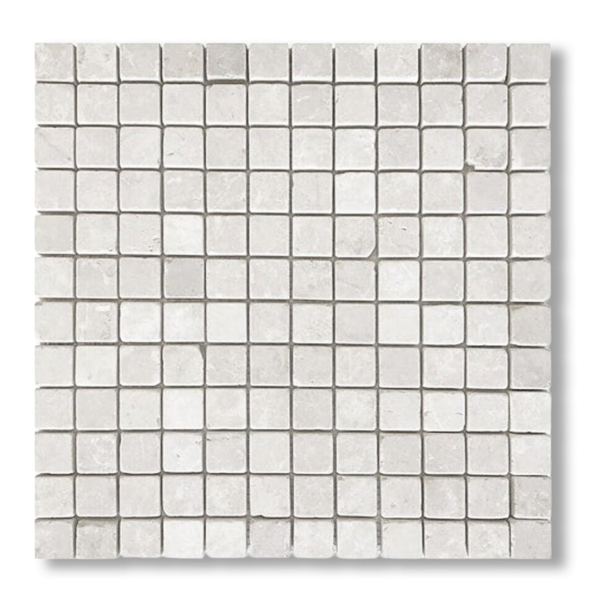 1x1 White Pearl / Botticino Marble Tumbled Mosaic Tile
