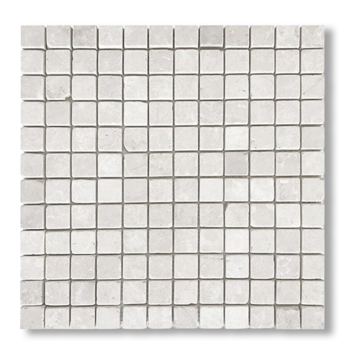 1x1 White Pearl / Botticino Marble Tumbled Mosaic Tile - American Tile Depot