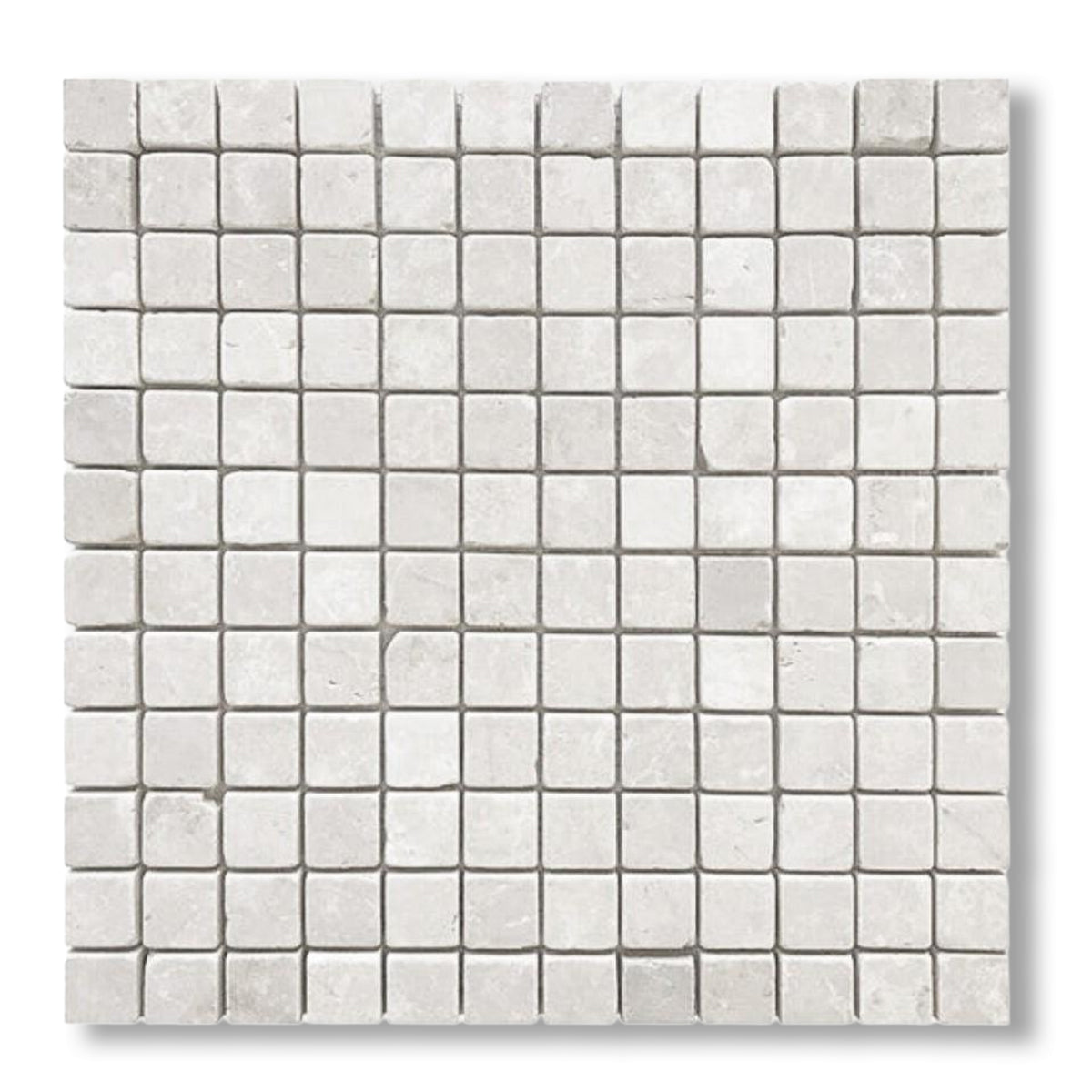 1x1 White Pearl / Botticino Marble Tumbled Mosaic Tile - American Tile Depot