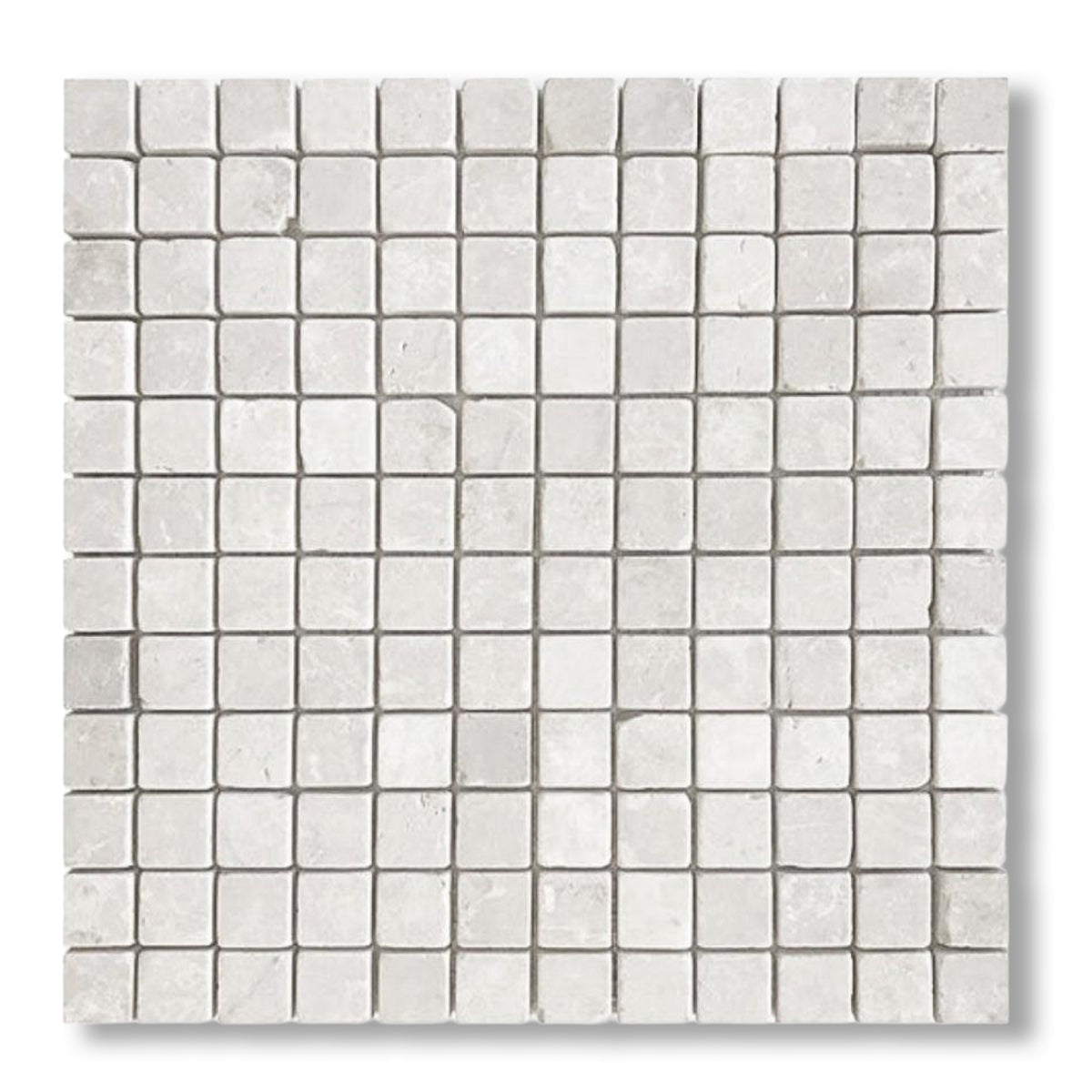 1x1 White Pearl / Botticino Marble Tumbled Mosaic Tile - American Tile Depot