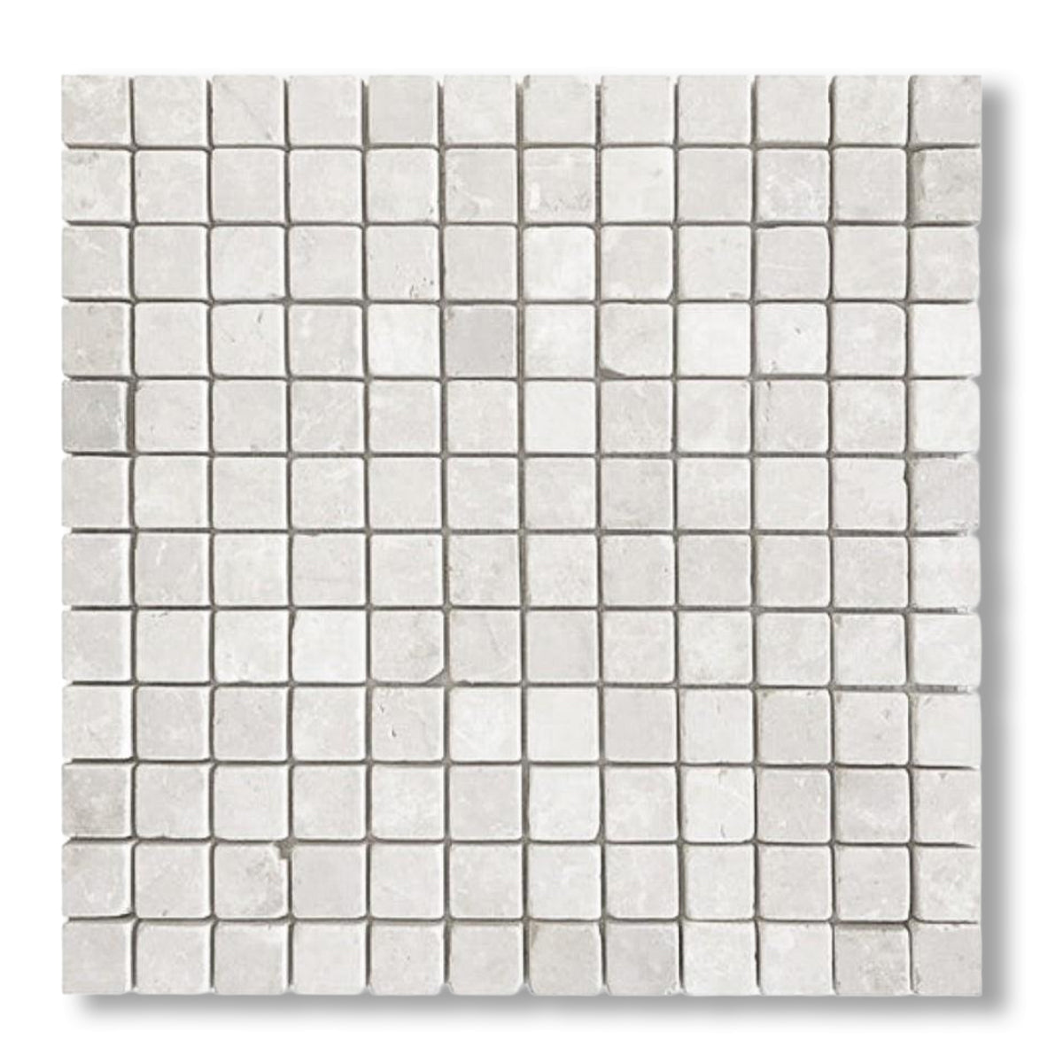 1x1 White Pearl / Botticino Marble Tumbled Mosaic Tile - American Tile Depot