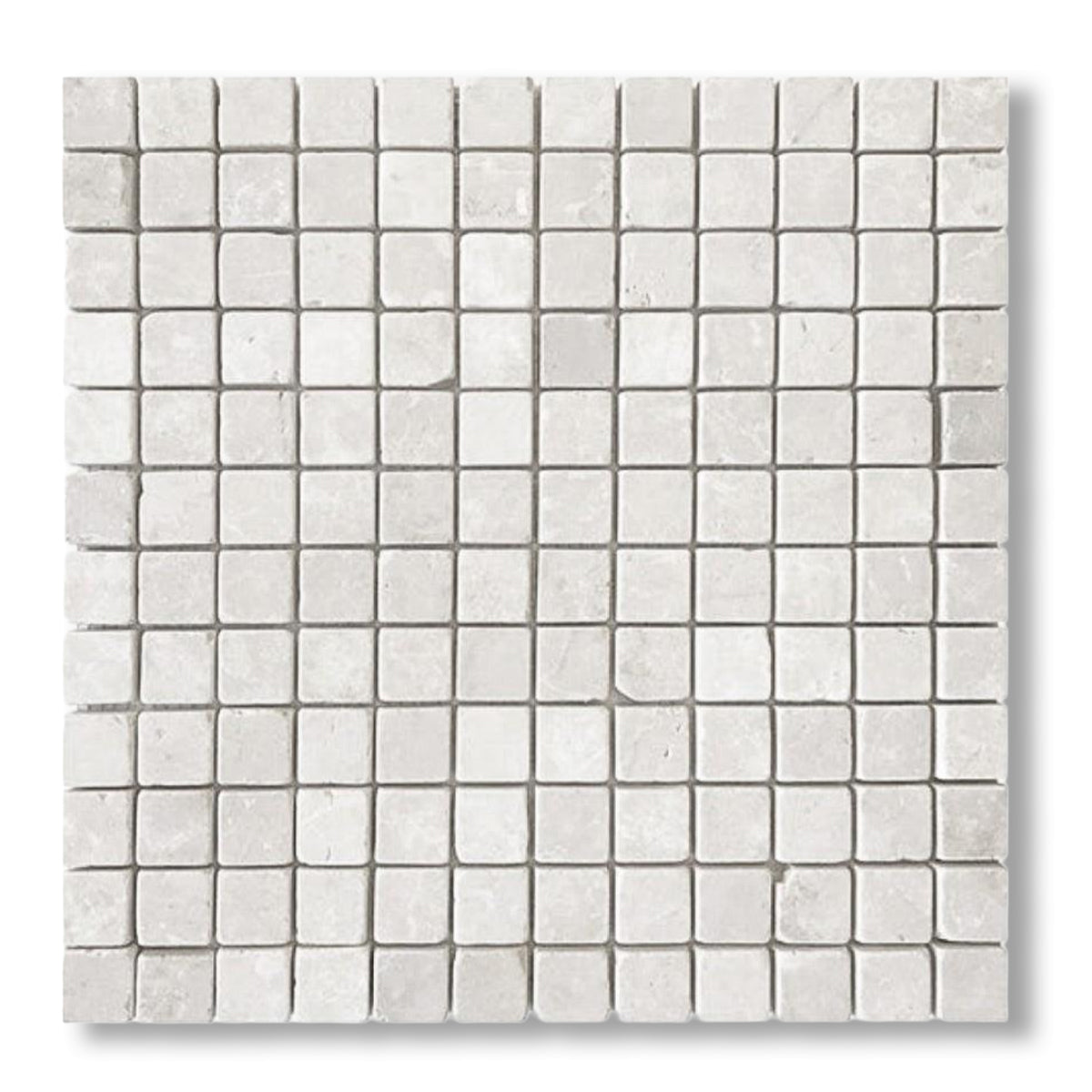 1x1 White Pearl / Botticino Marble Tumbled Mosaic Tile