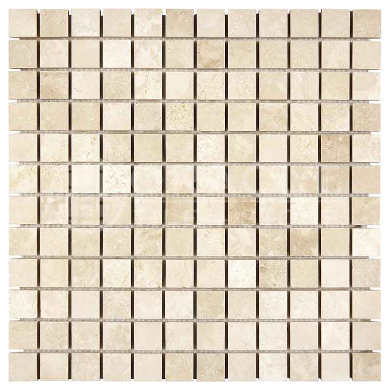 1x1 Ivory Travertine Filled & Honed Mosaic Tile