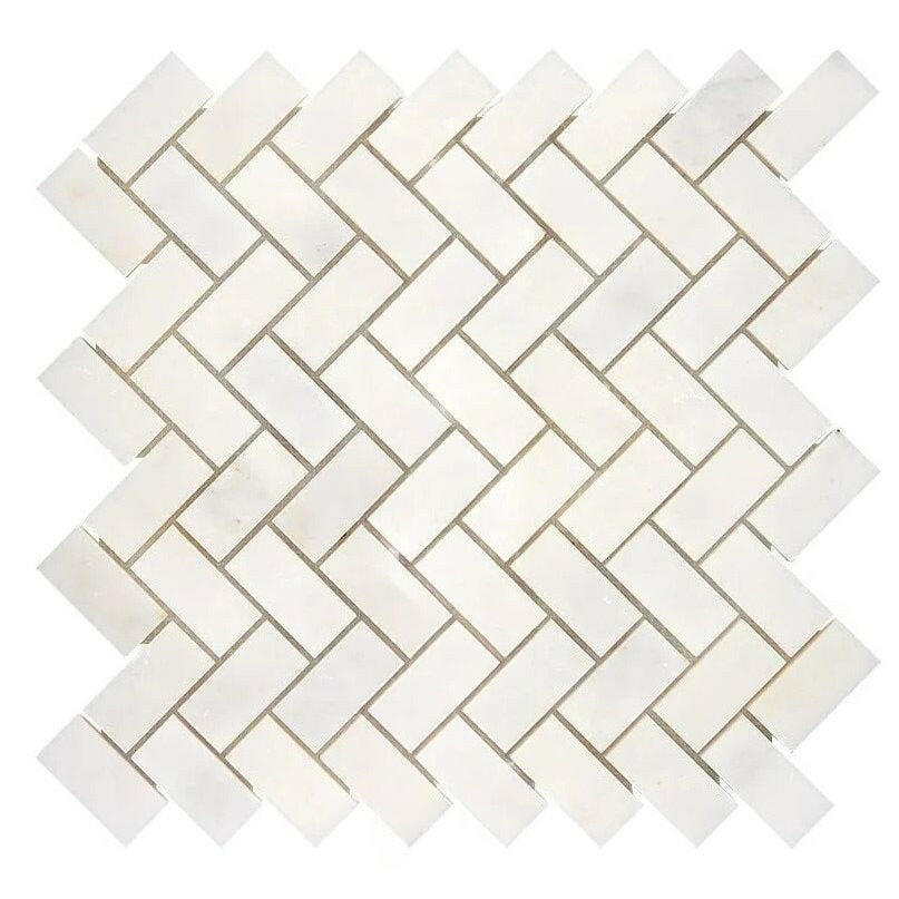 1x2 Afyon White Marble Polished Herringbone Mosaic Tile 1x2 Afyon White Marble Polished Herringbone Mosaic Tile - American Tile Depot