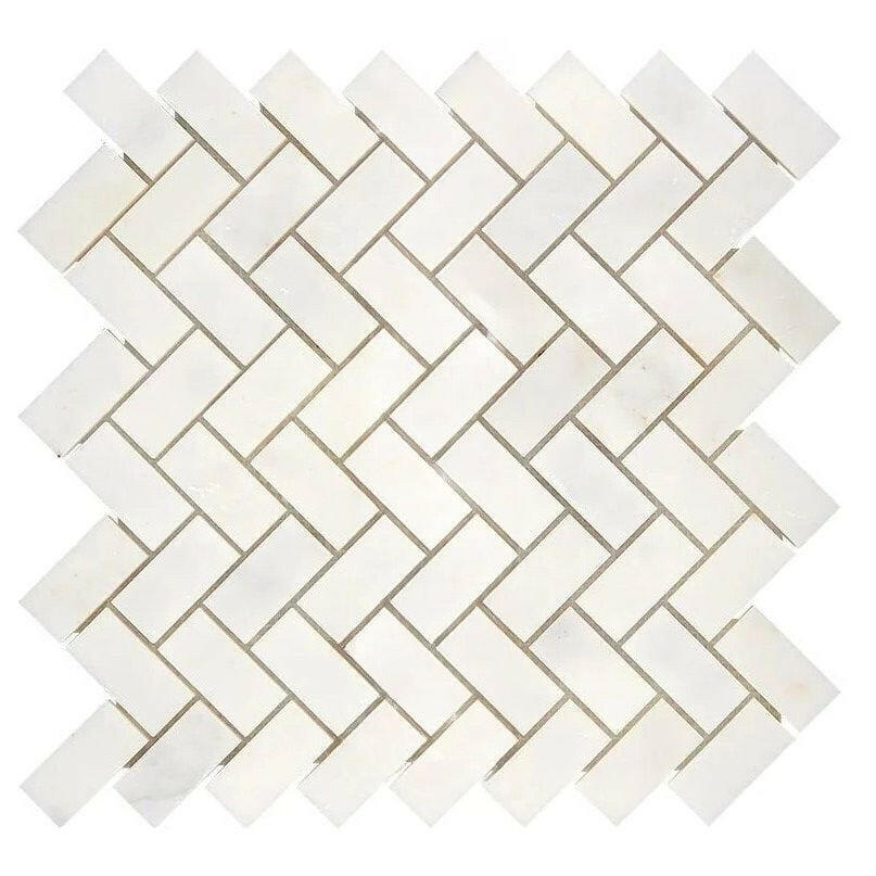 1x2 Afyon White Marble Polished Herringbone Mosaic Tile 1x2 Afyon White Marble Polished Herringbone Mosaic Tile - American Tile Depot
