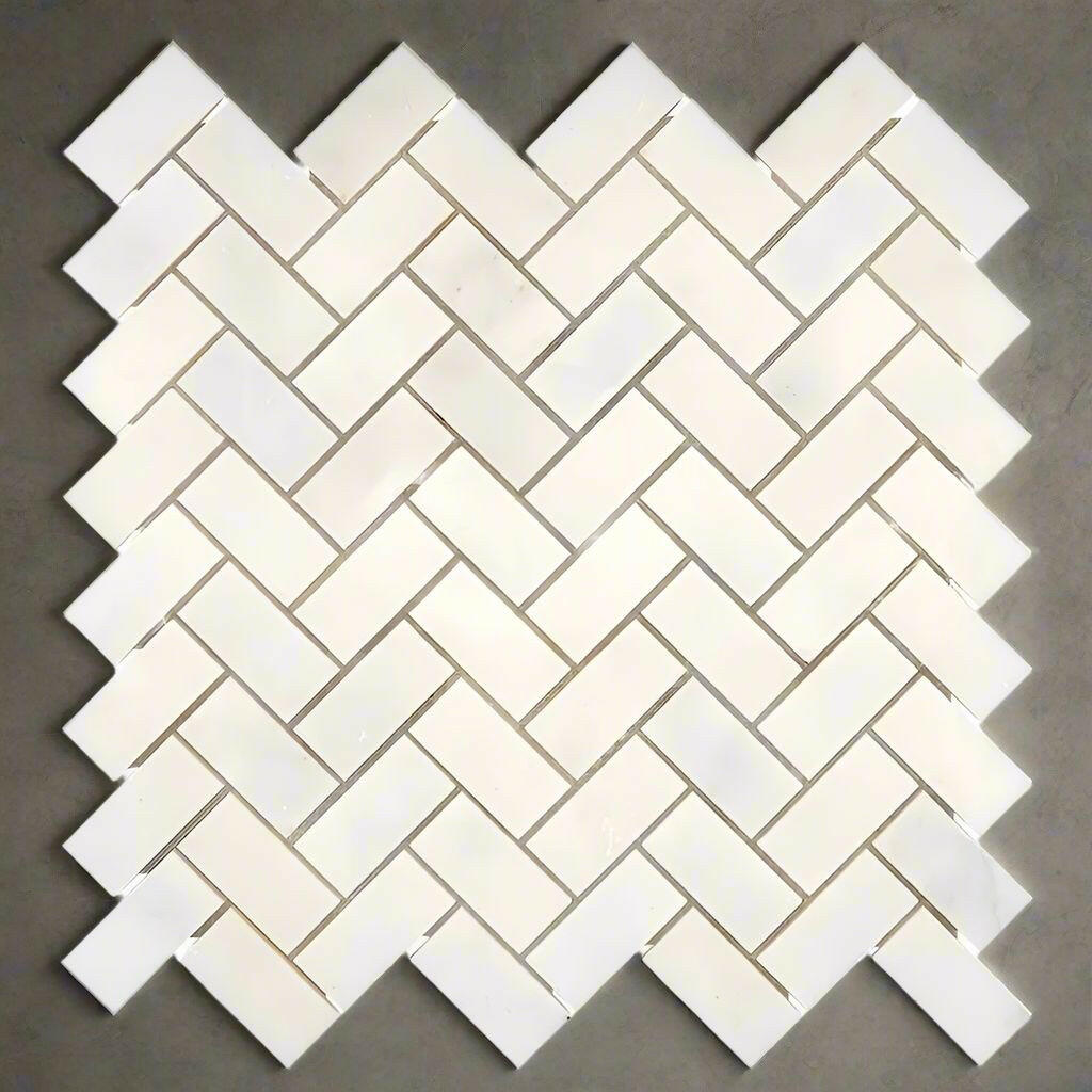 1x2 Afyon White Marble Polished Herringbone Mosaic Tile 1x2 Afyon White Marble Polished Herringbone Mosaic Tile - American Tile Depot