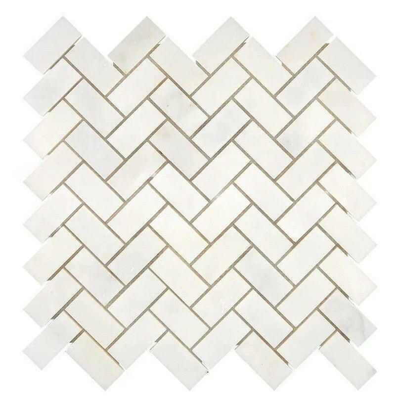 1x2 Afyon White Marble Polished Herringbone Mosaic Tile 1x2 Afyon White Marble Polished Herringbone Mosaic Tile - American Tile Depot
