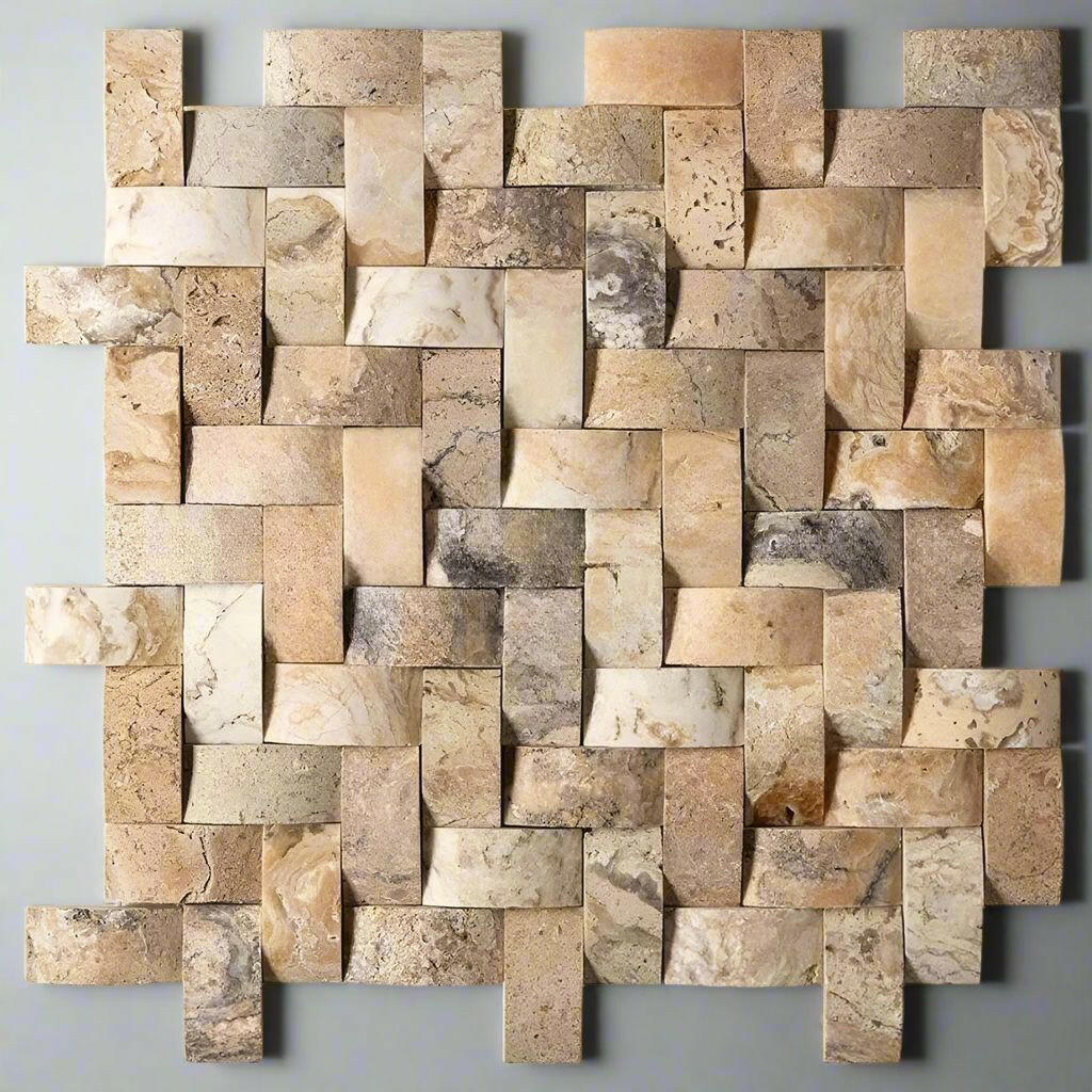 1x2 Antico Onyx Travertine CNC-Arched Herringbone Mosaic Tile 1x2 Antico Onyx Travertine CNC-Arched Herringbone Mosaic Tile - American Tile Depot
