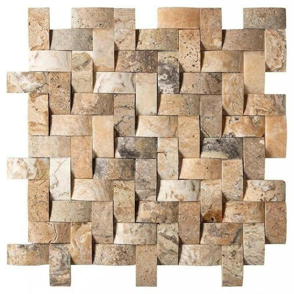 1x2 Antico Onyx Travertine CNC-Arched Herringbone Mosaic Tile 1x2 Antico Onyx Travertine CNC-Arched Herringbone Mosaic Tile - American Tile Depot