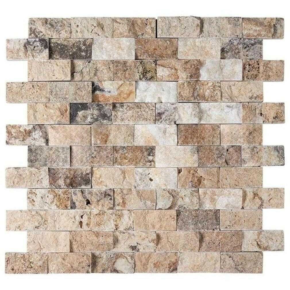 1x2 Antico Onyx Travertine Split-Faced Brick Mosaic Tile 1x2 Antico Onyx Travertine Split-Faced Brick Mosaic Tile - American Tile Depot