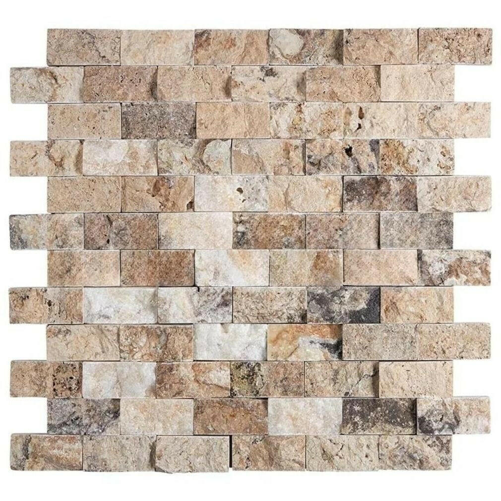1x2 Antico Onyx Travertine Split-Faced Brick Mosaic Tile 1x2 Antico Onyx Travertine Split-Faced Brick Mosaic Tile - American Tile Depot