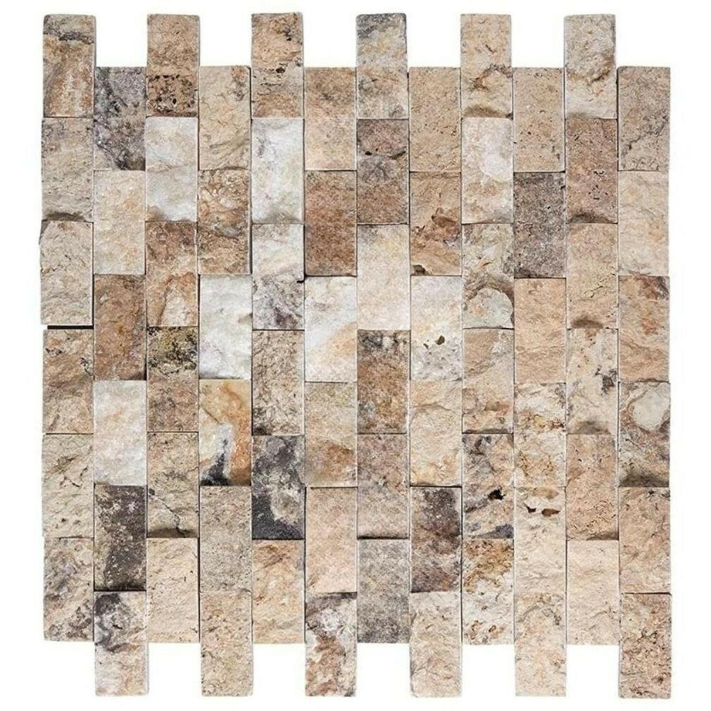 1x2 Antico Onyx Travertine Split-Faced Brick Mosaic Tile 1x2 Antico Onyx Travertine Split-Faced Brick Mosaic Tile - American Tile Depot