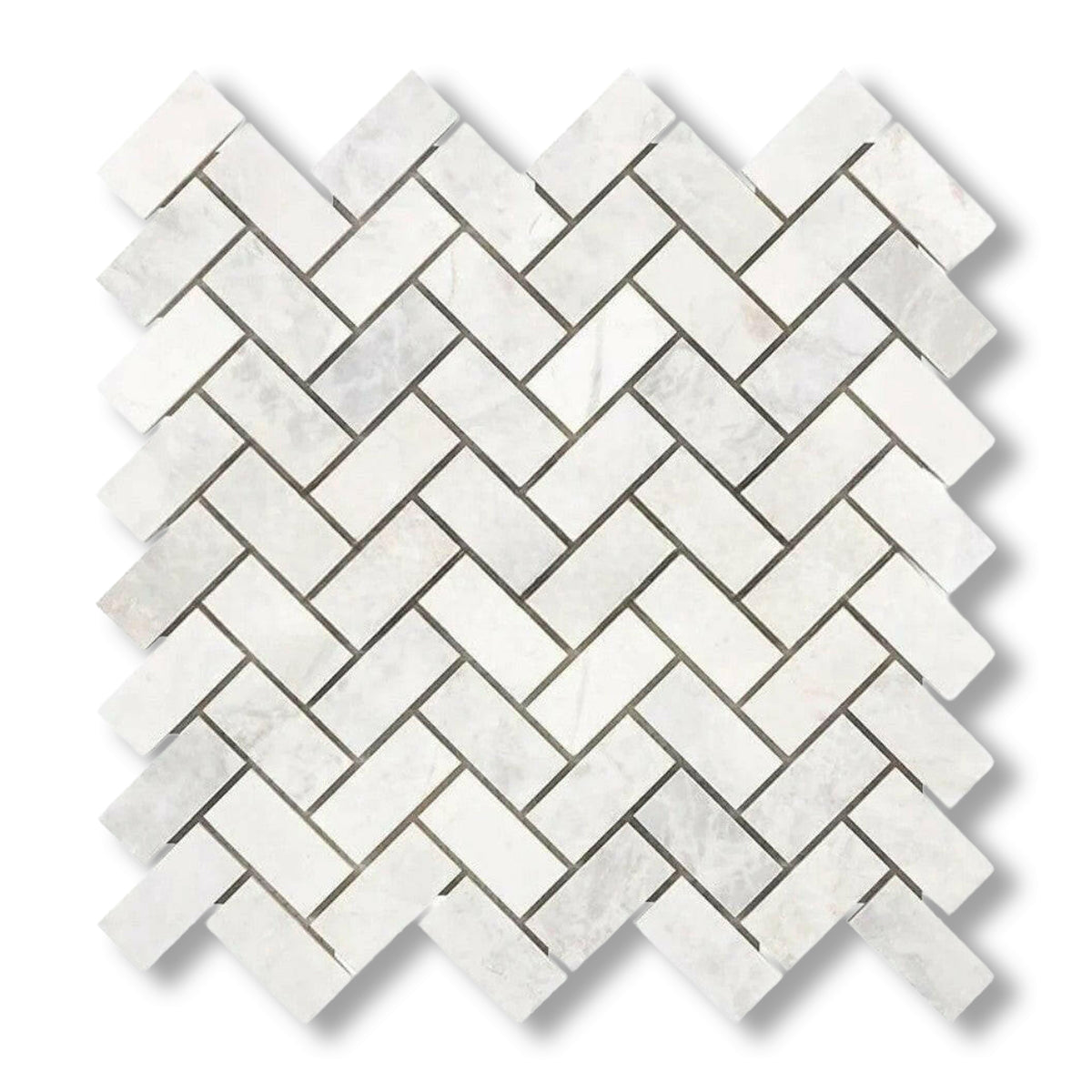 1x2 Bianco Congelato Dolomite Leathered Herringbone Mosaic Tile