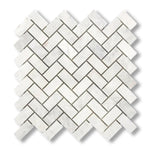1x2 Bianco Congelato Dolomite Leathered Herringbone Mosaic Tile - American Tile Depot