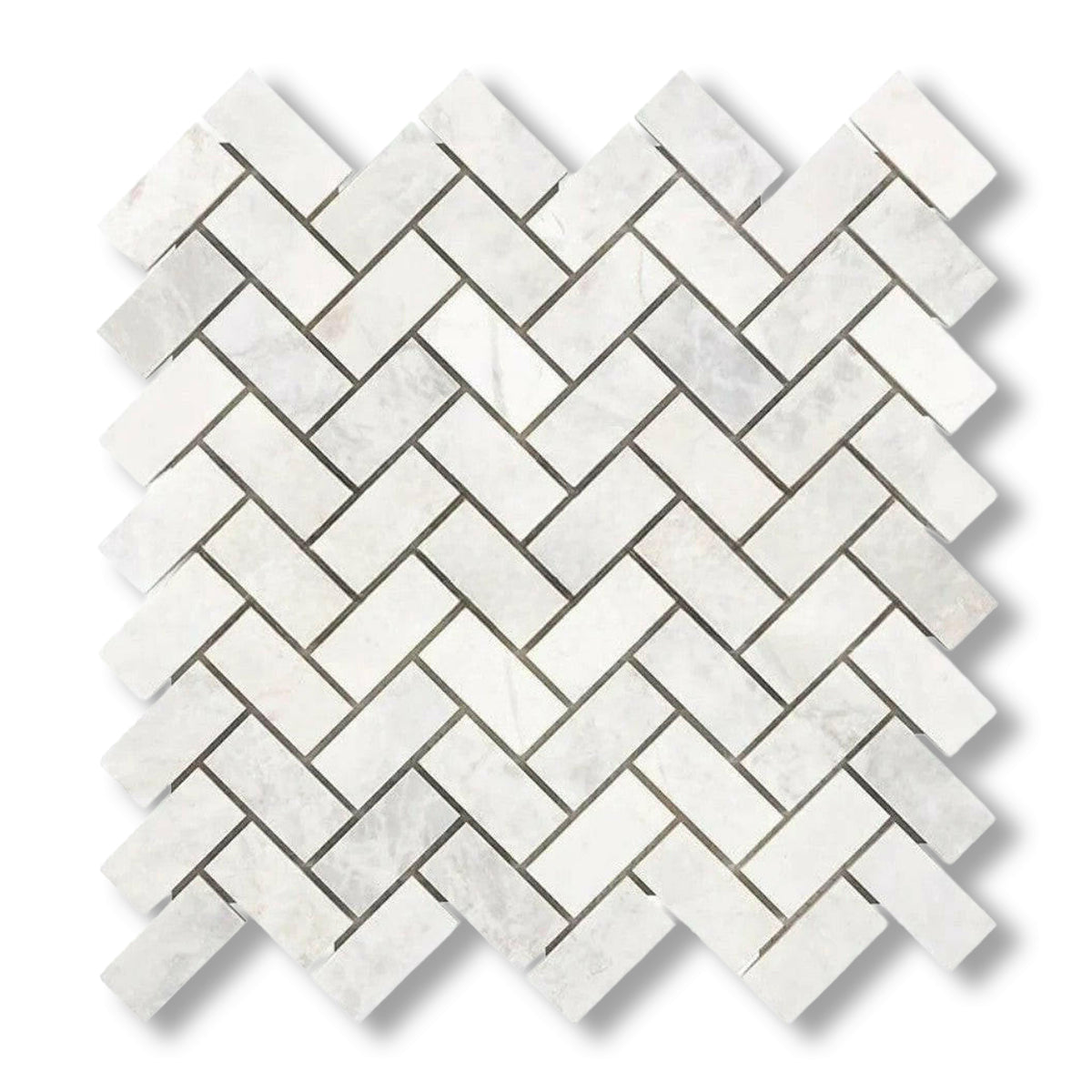 1x2 Bianco Congelato Dolomite Leathered Herringbone Mosaic Tile