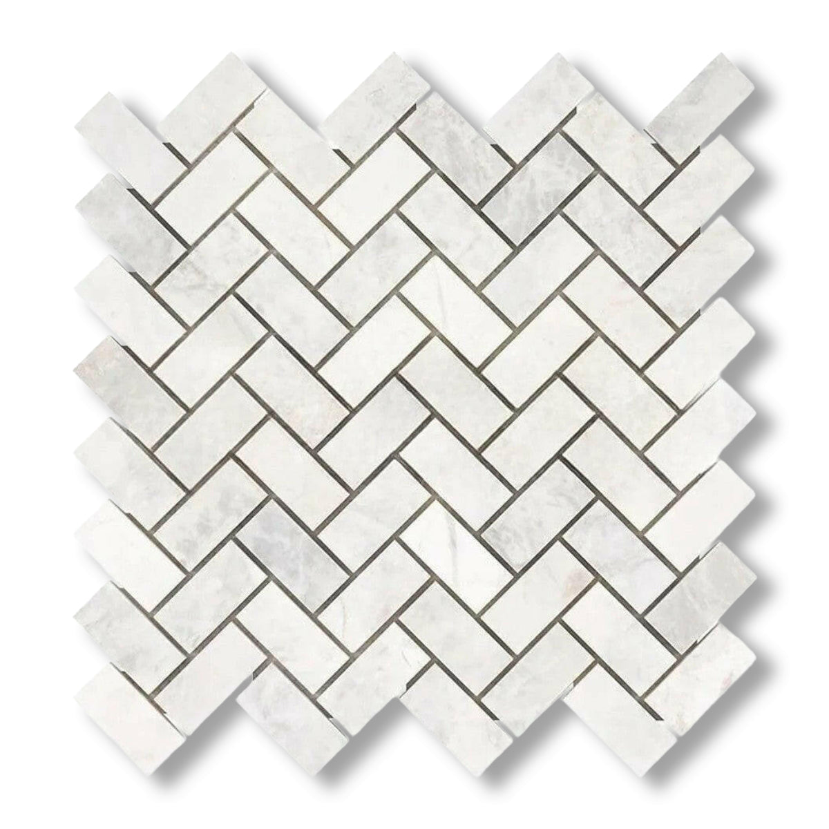 1x2 Bianco Congelato Dolomite Leathered Herringbone Mosaic Tile - American Tile Depot