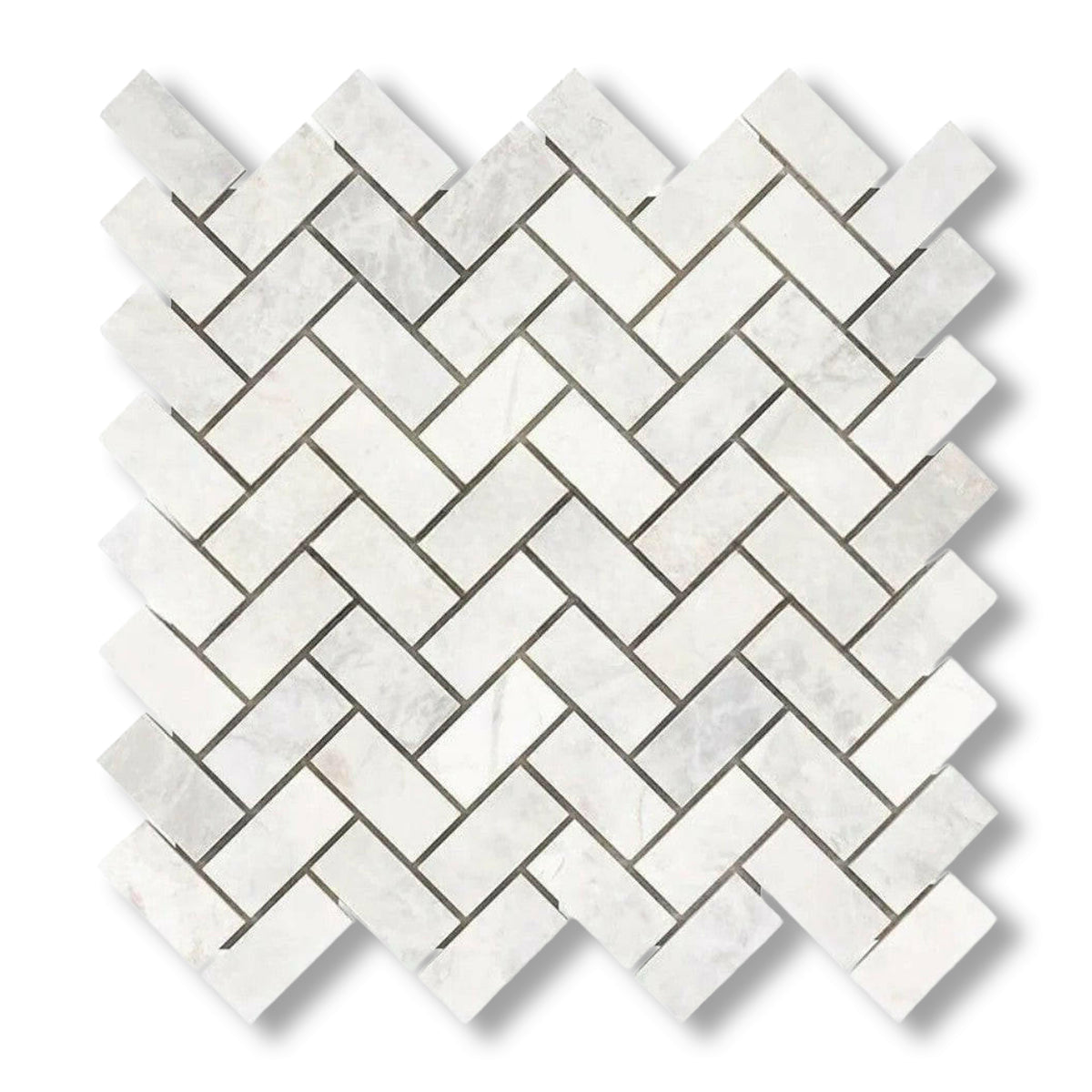 1x2 Bianco Congelato Dolomite Leathered Herringbone Mosaic Tile - American Tile Depot