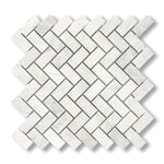 1x2 Bianco Congelato Dolomite Leathered Herringbone Mosaic Tile - American Tile Depot
