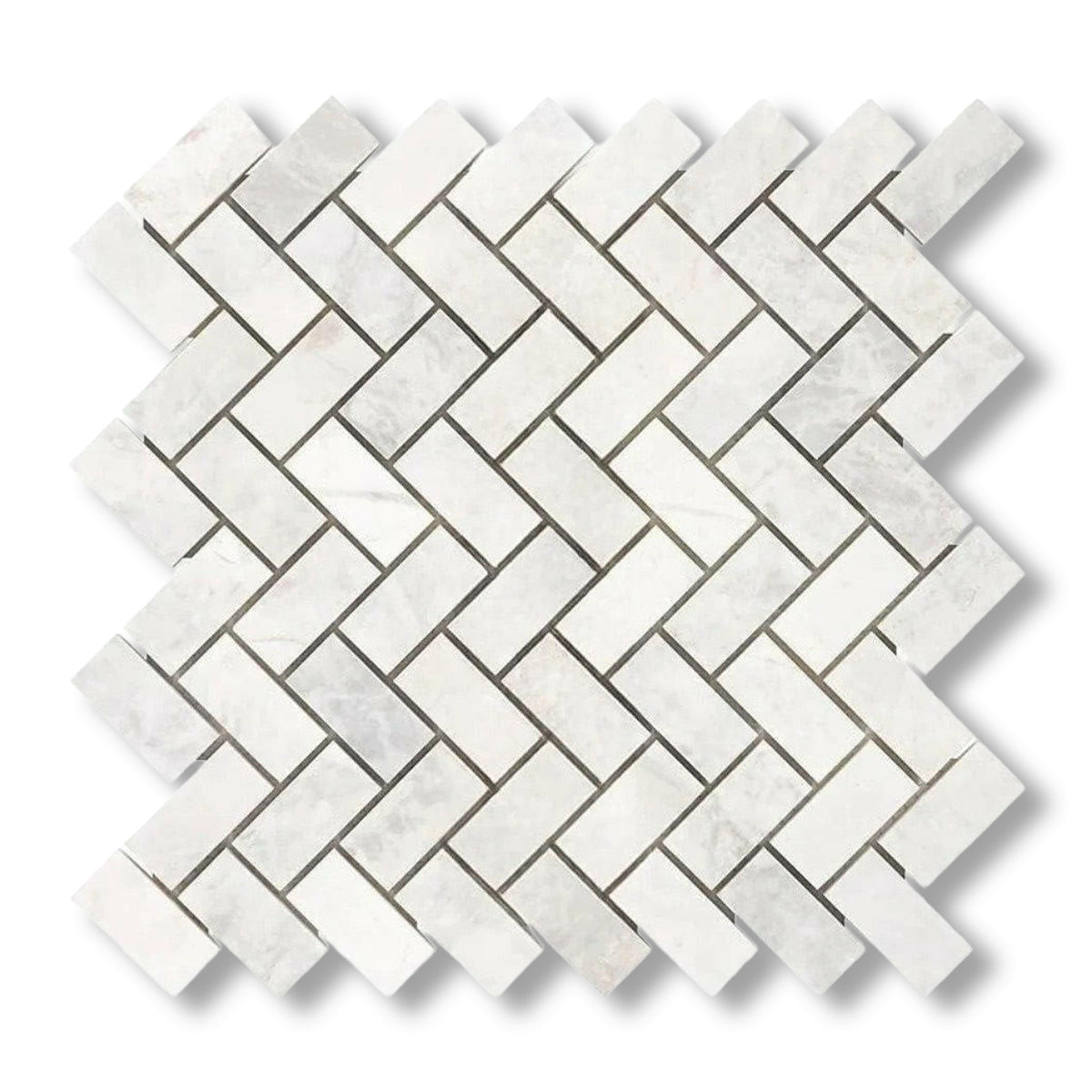 1x2 Bianco Congelato Dolomite Leathered Herringbone Mosaic Tile - American Tile Depot